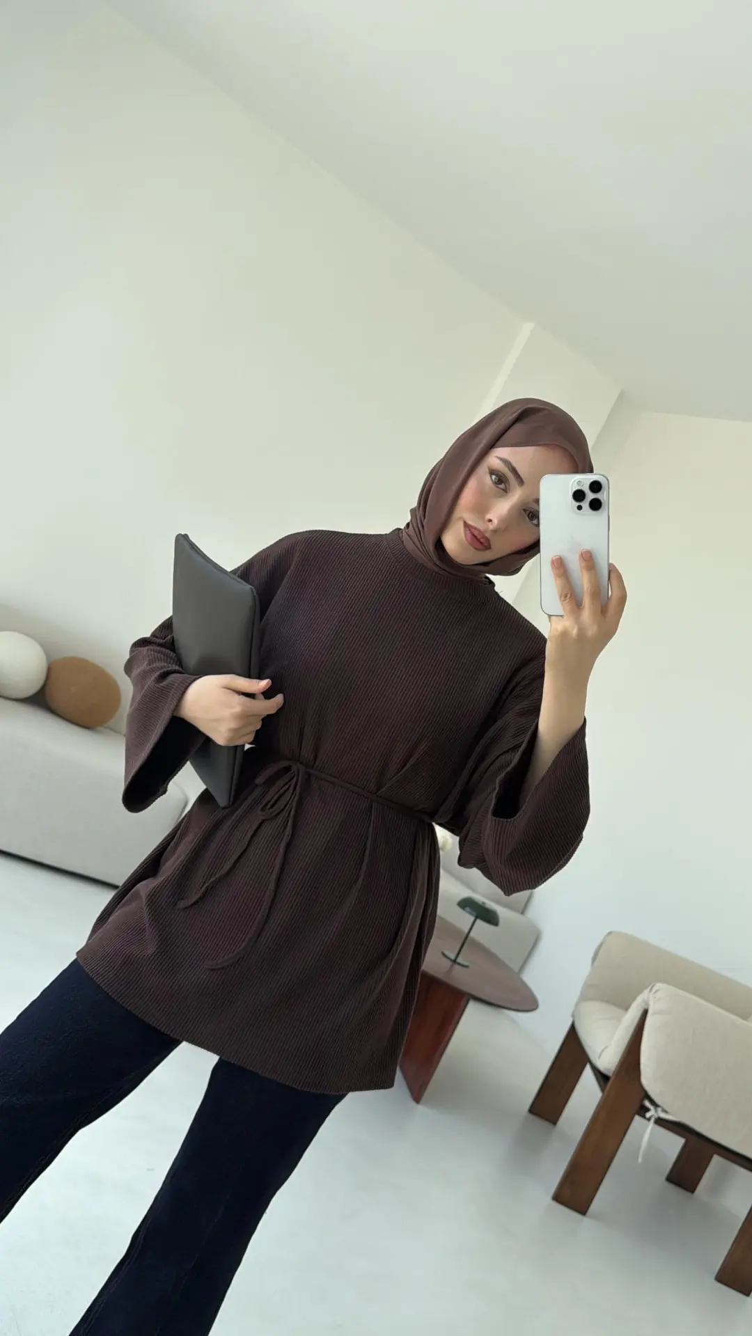 Biyeli Kaşkorse Tunik Kahve