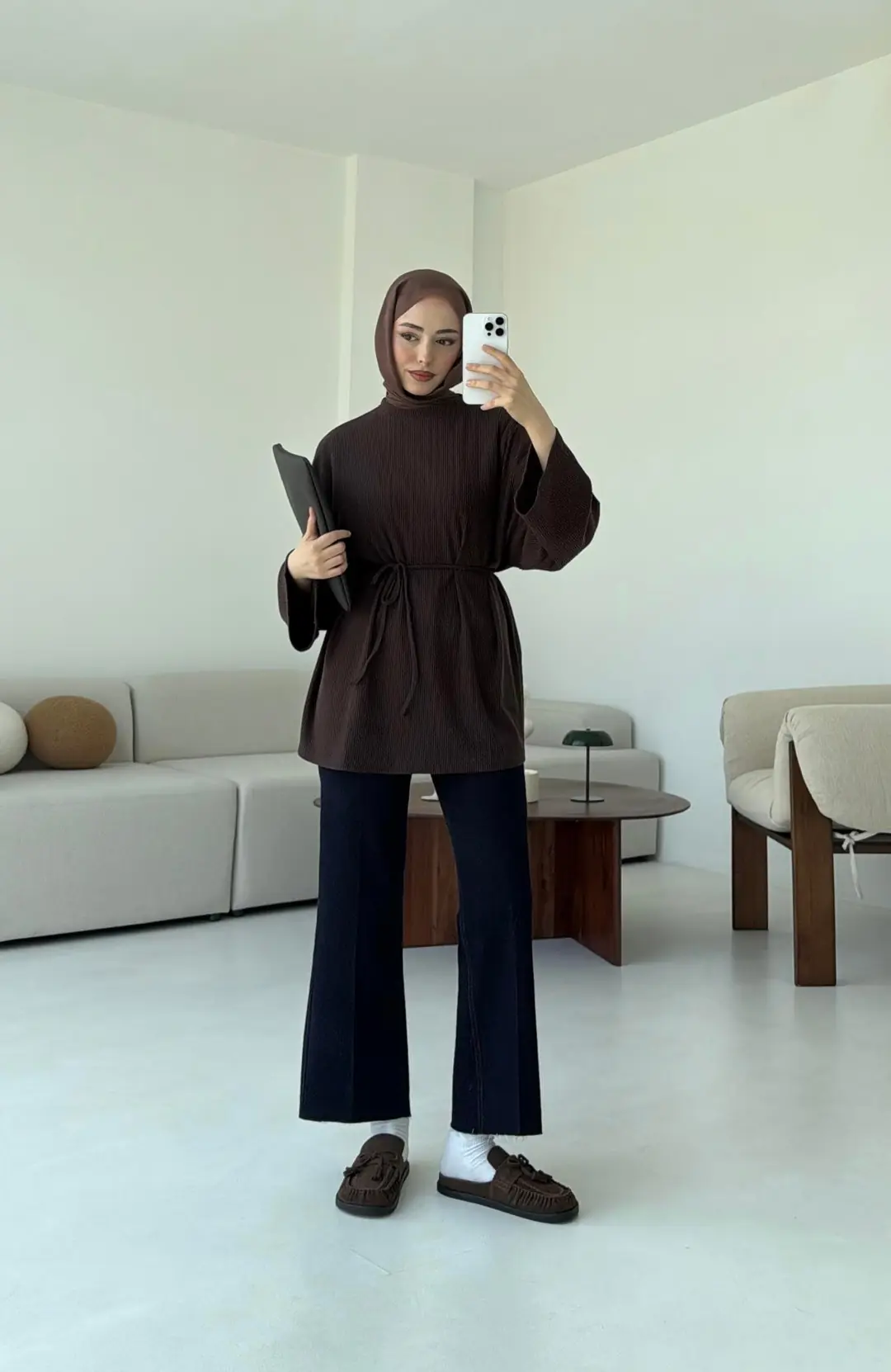 Biyeli Kaşkorse Tunik Kahve