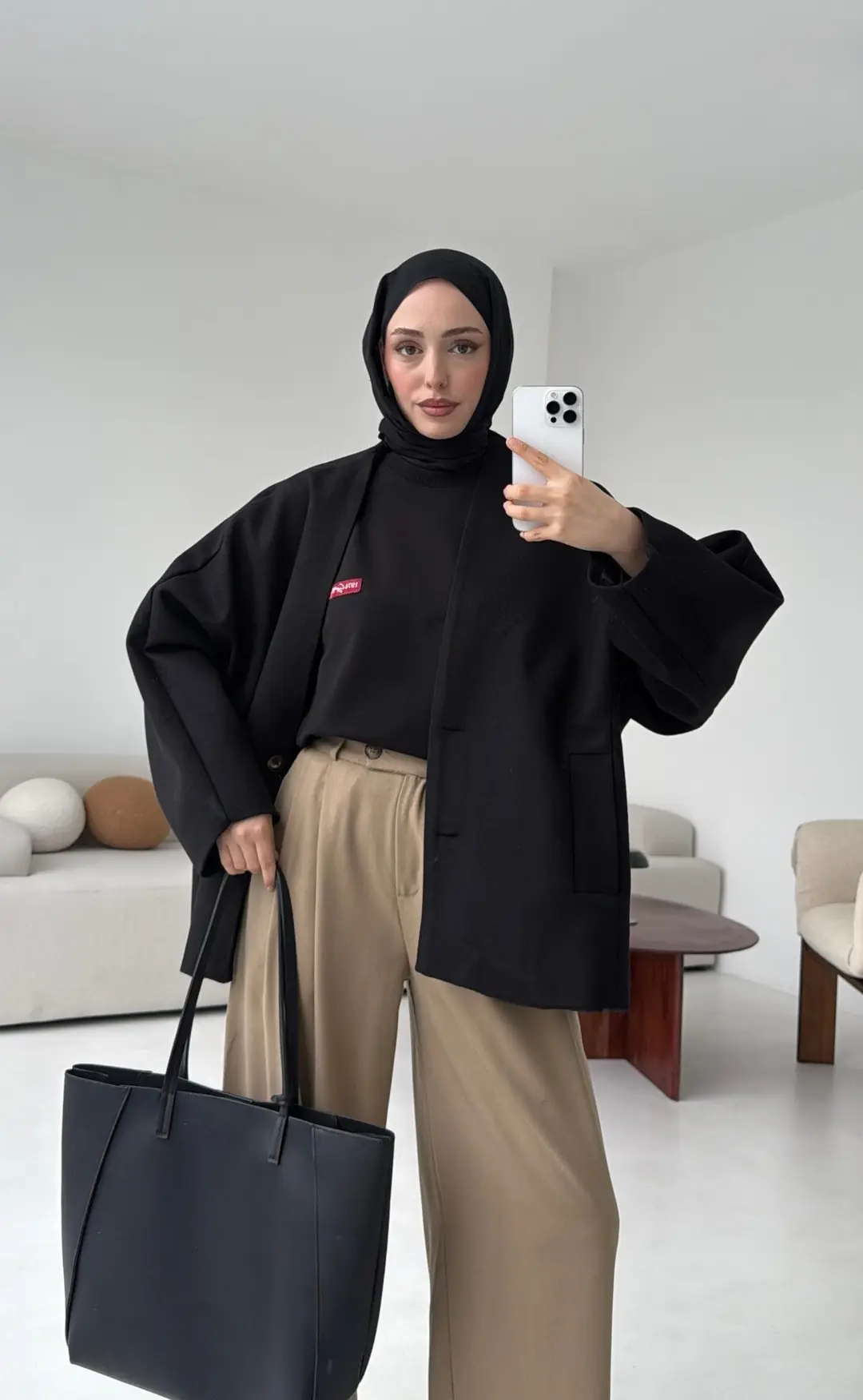 Soft Oversize Kaşe Kaban Siyah