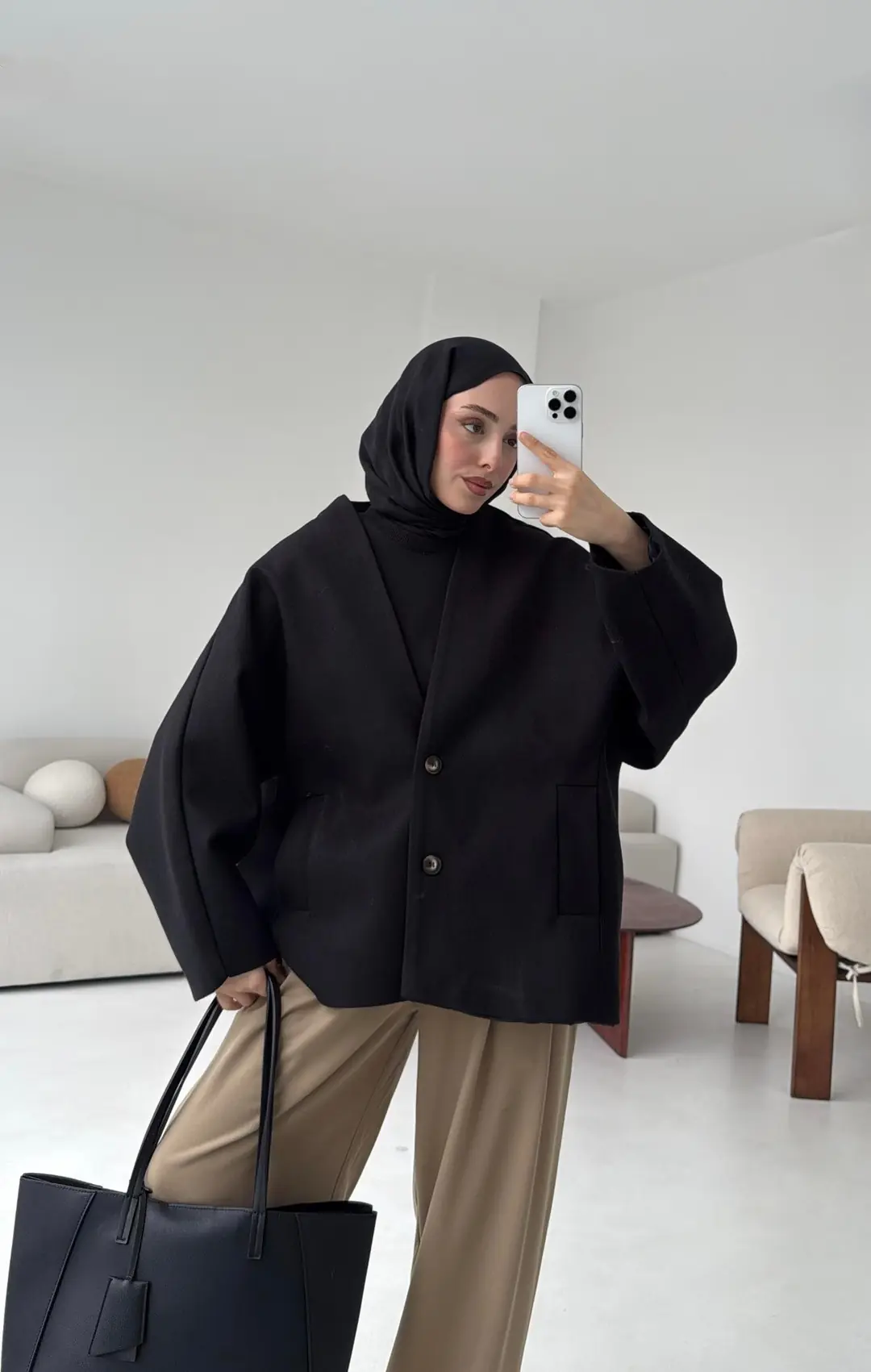 Soft Oversize Kaşe Kaban Siyah