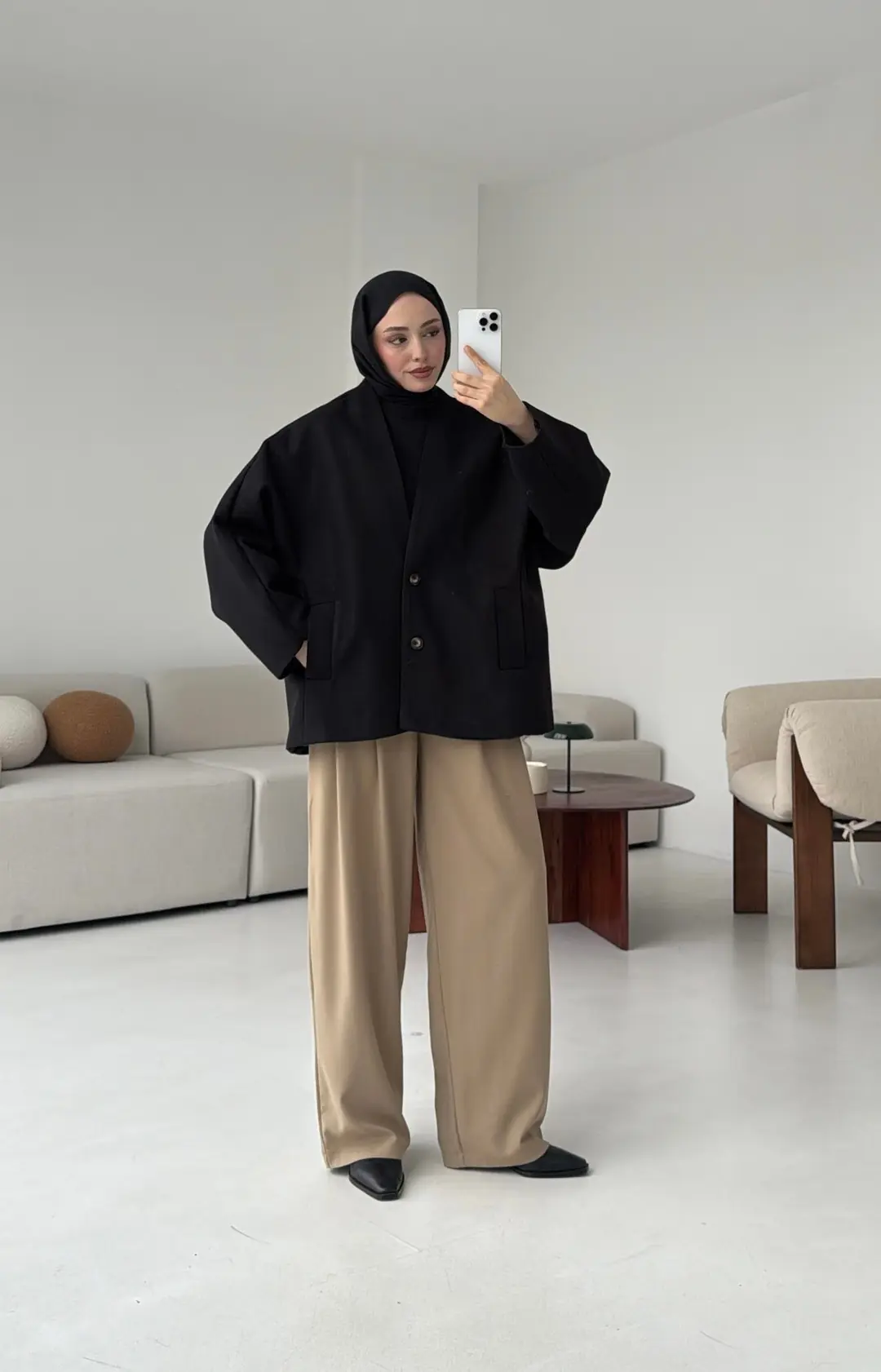 Soft Oversize Kaşe Kaban Siyah