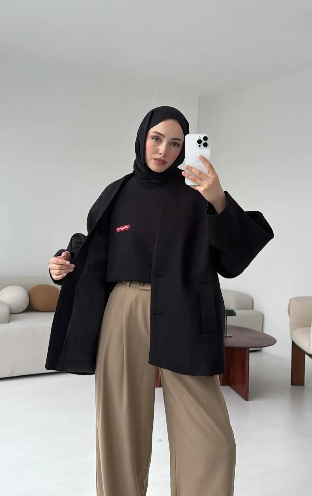 Soft Oversize Kaşe Kaban Siyah
