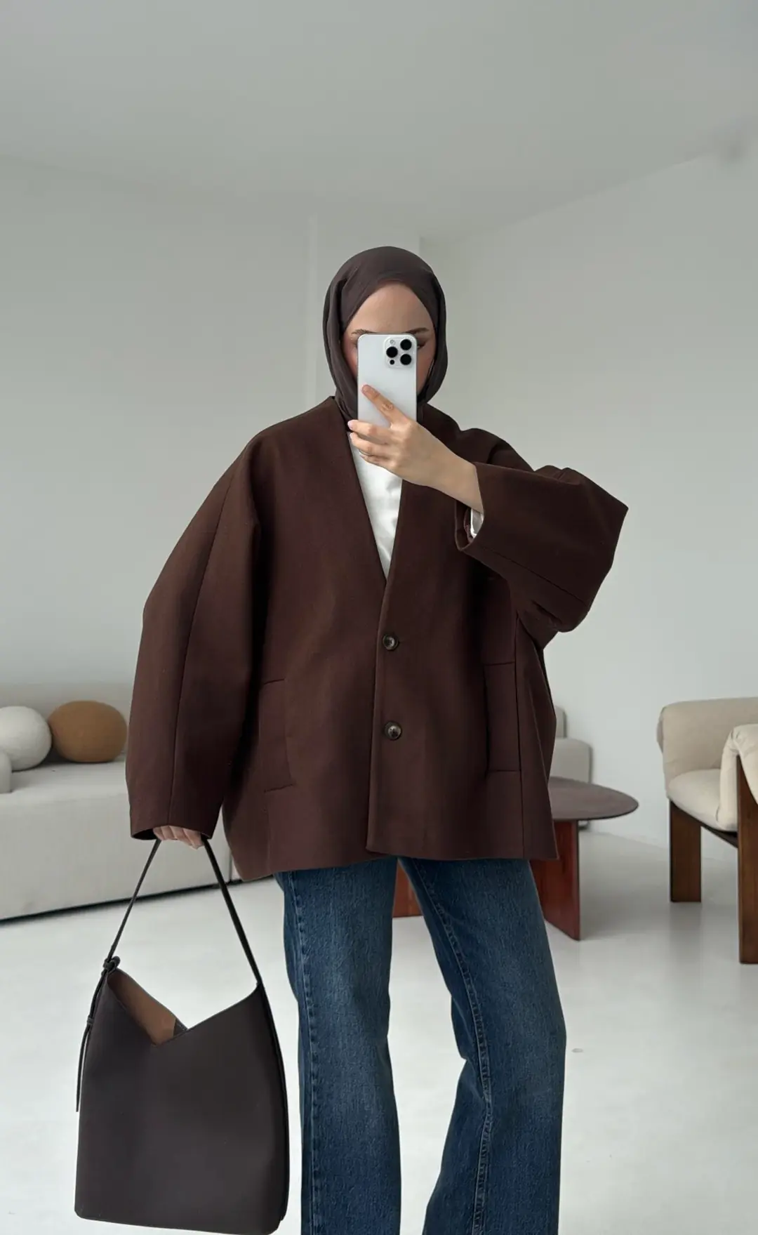 Soft Oversize Kaşe Kaban Kahve