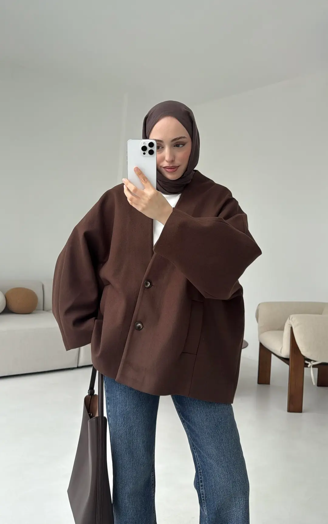 Soft Oversize Kaşe Kaban Kahve