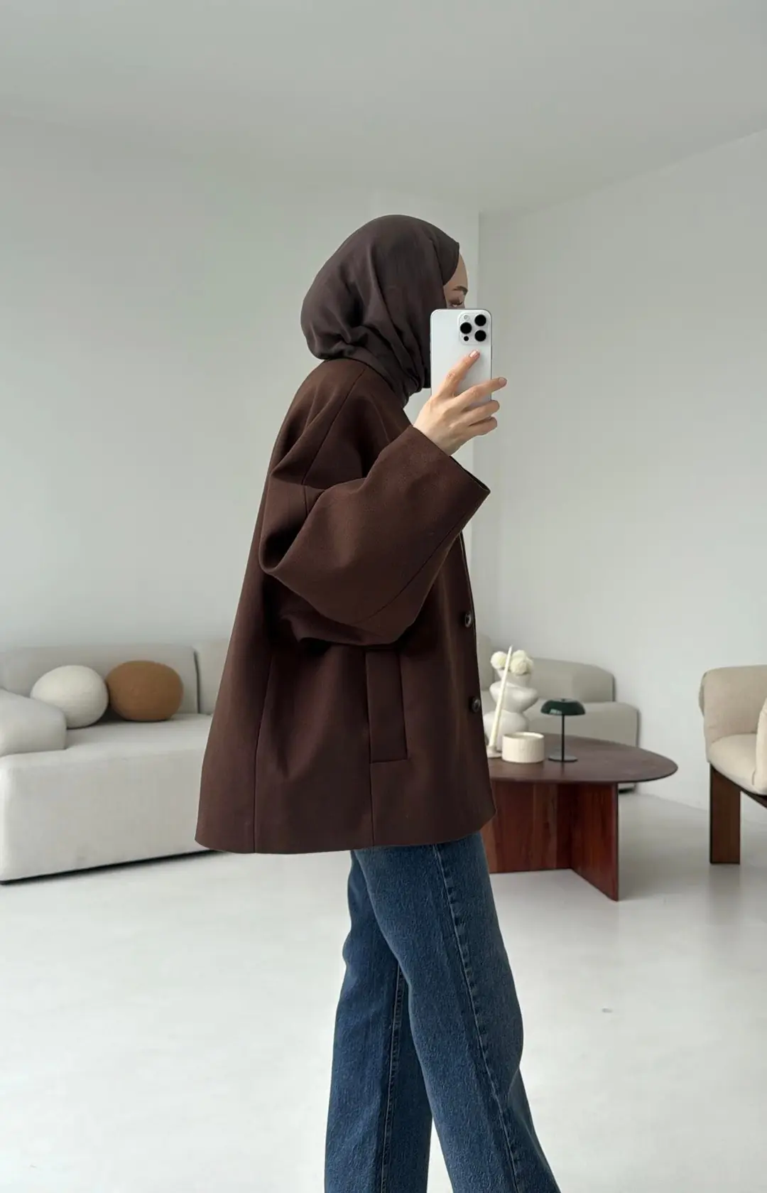 Soft Oversize Kaşe Kaban Kahve