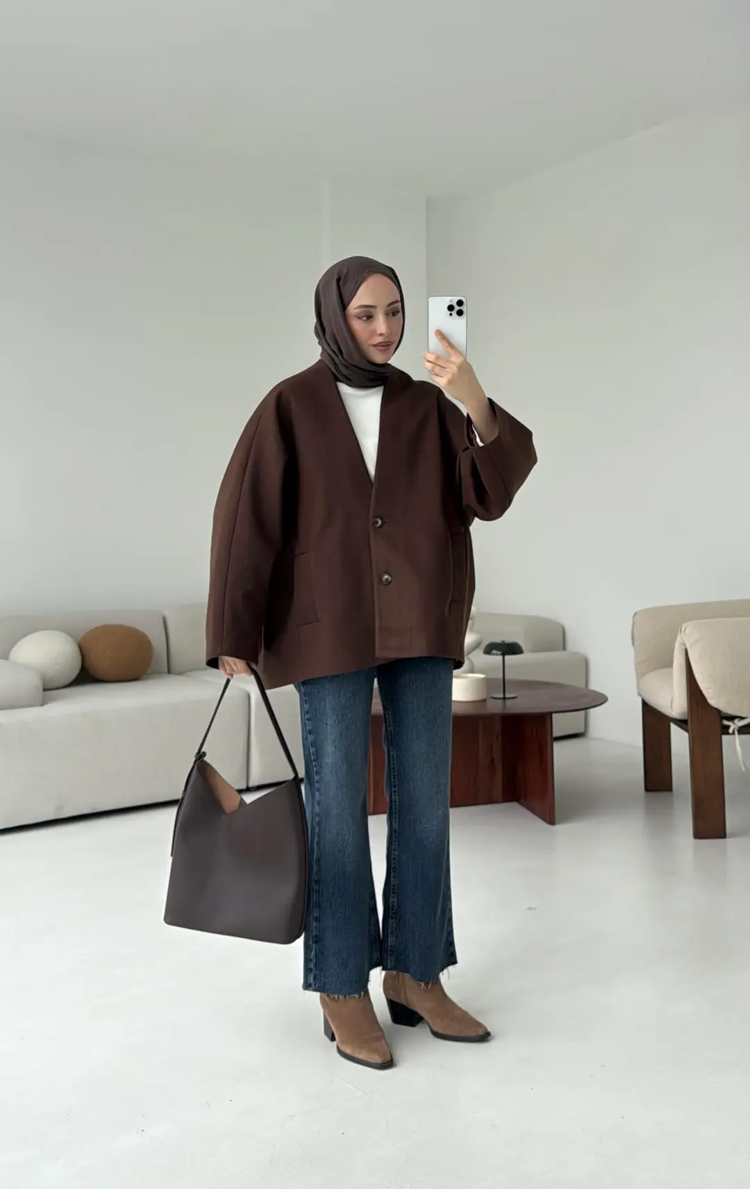 Soft Oversize Kaşe Kaban Kahve