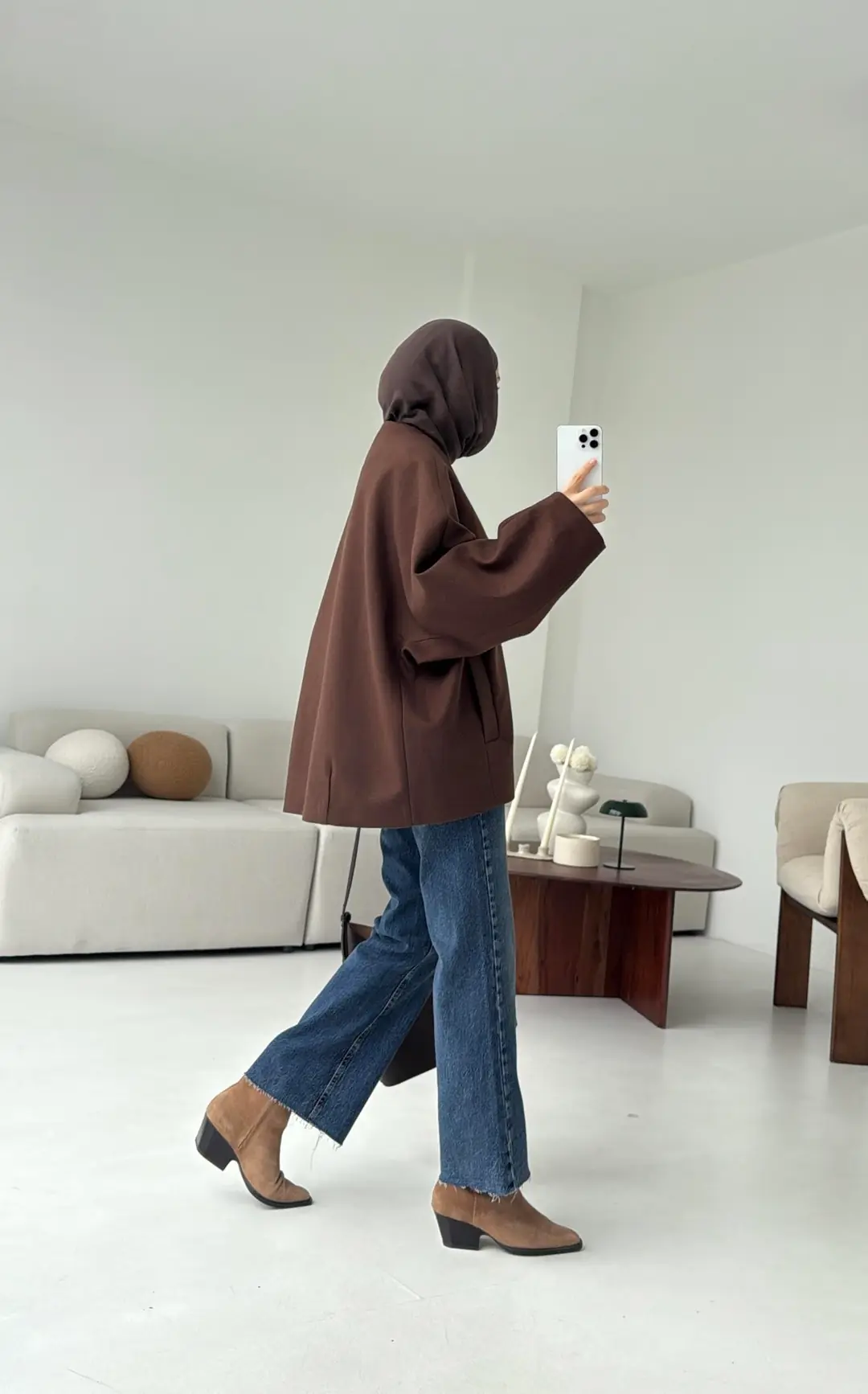 Soft Oversize Kaşe Kaban Kahve