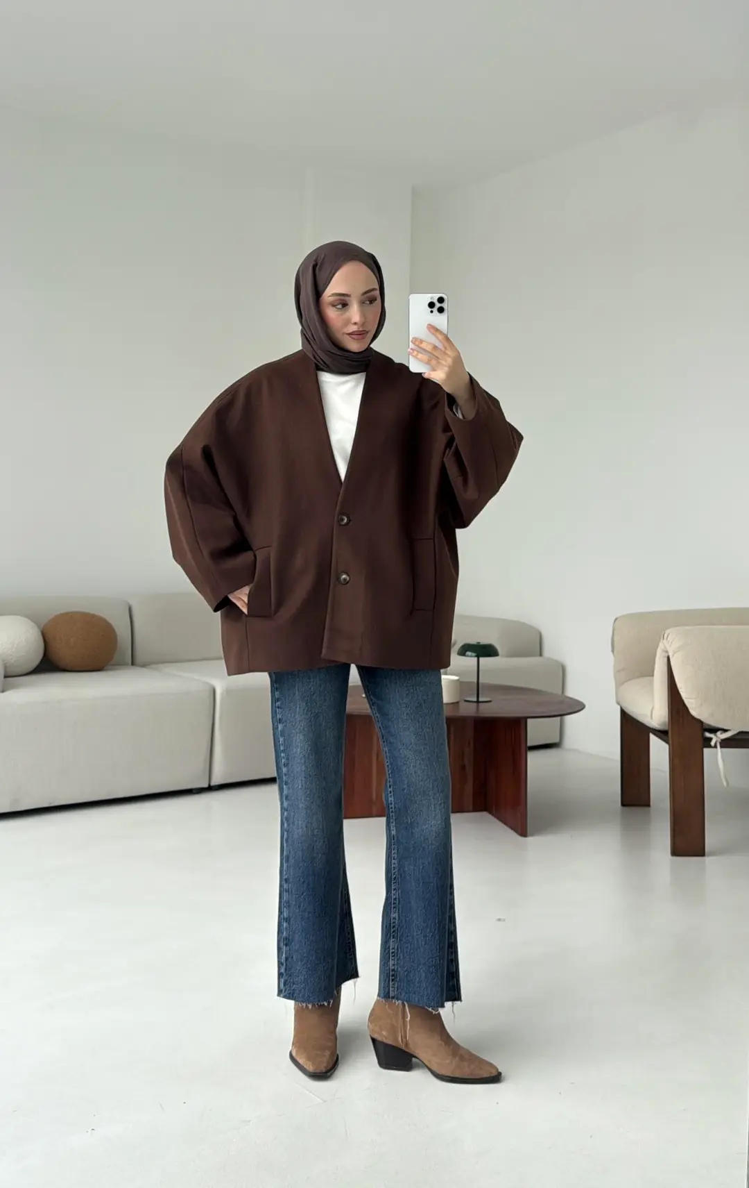 Soft Oversize Kaşe Kaban Kahve