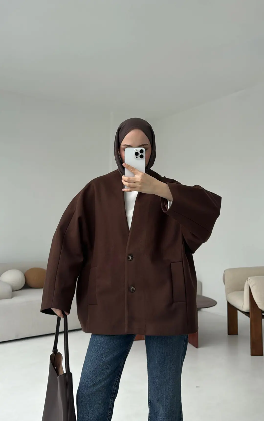 Soft Oversize Kaşe Kaban Kahve