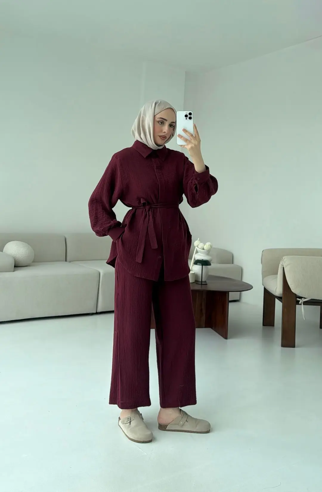 Müslin Gömleklİ Takım Bordo