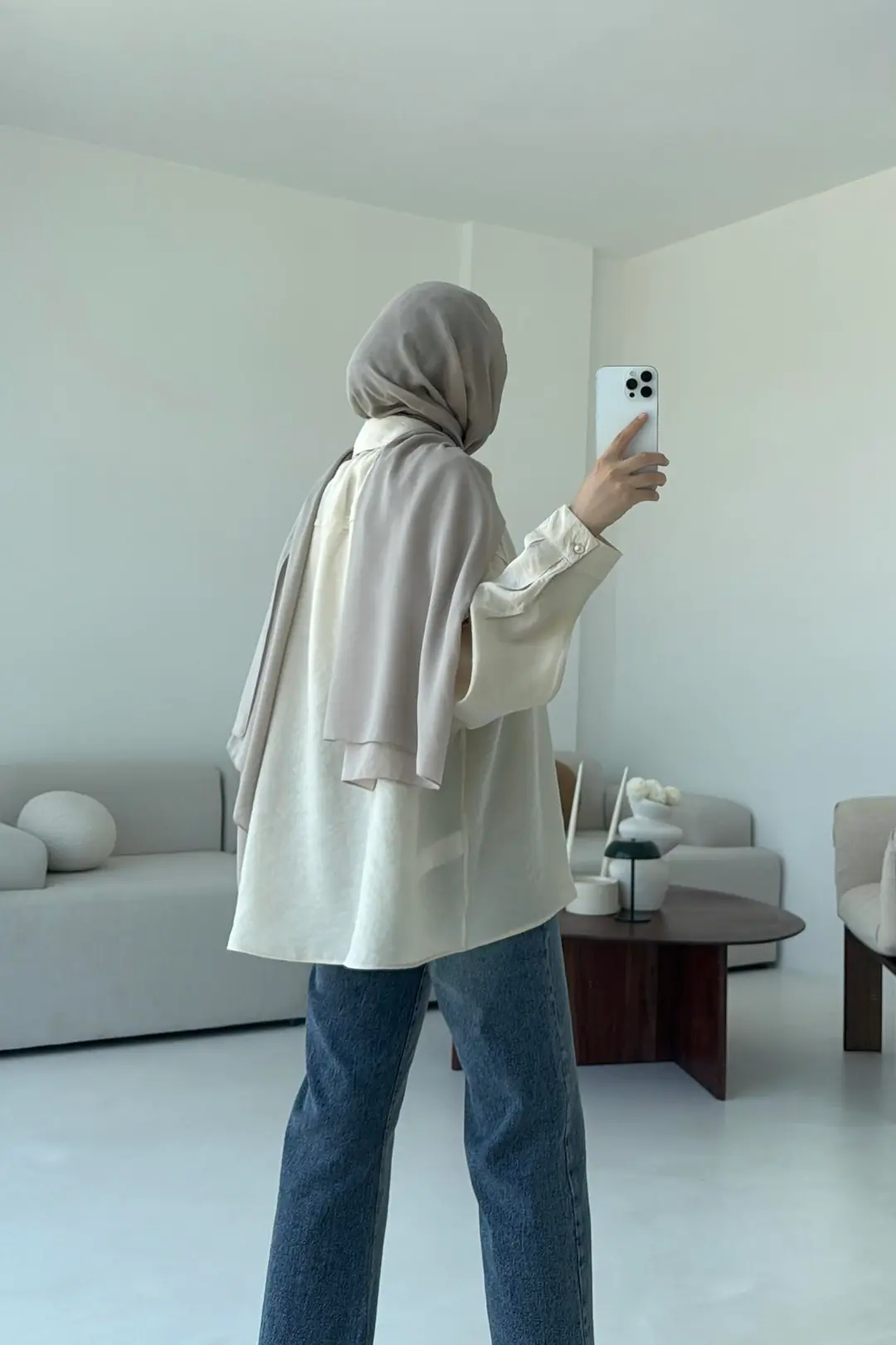 Tencel Pis Dikiş Oversize Krem Gömlek