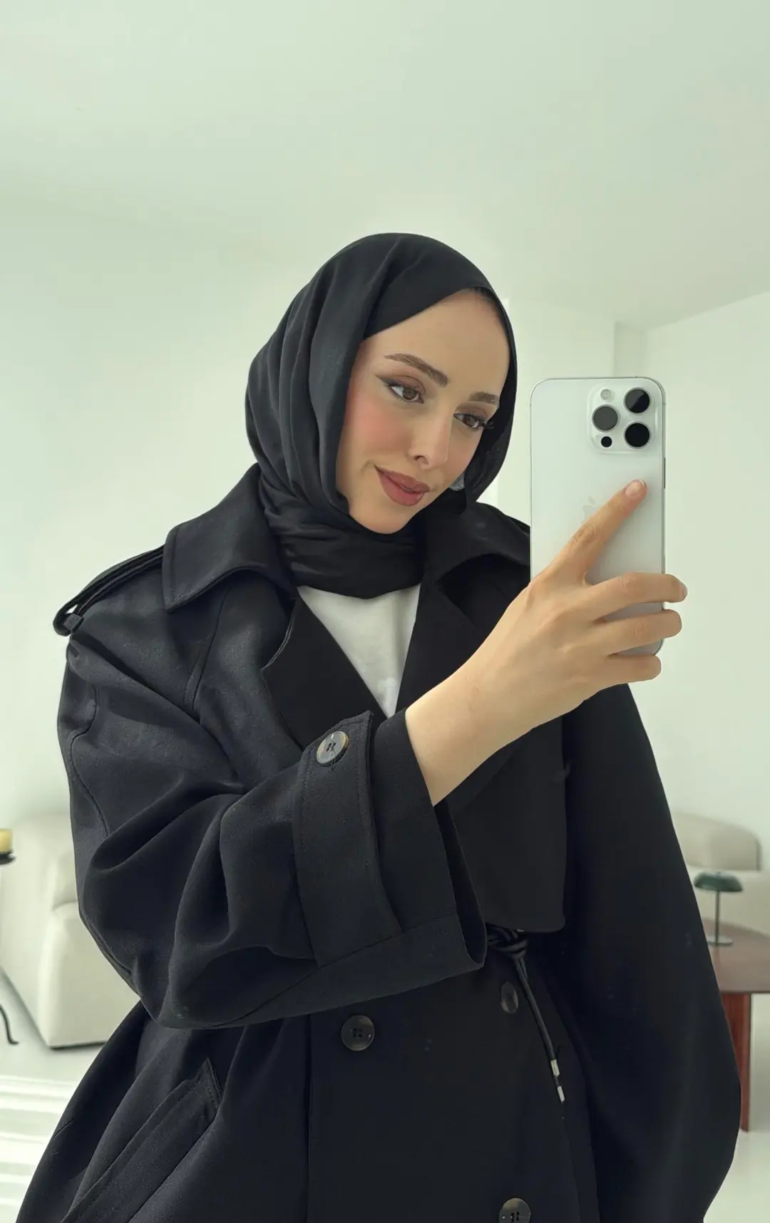 Deri Kemerli Trençkot Siyah
