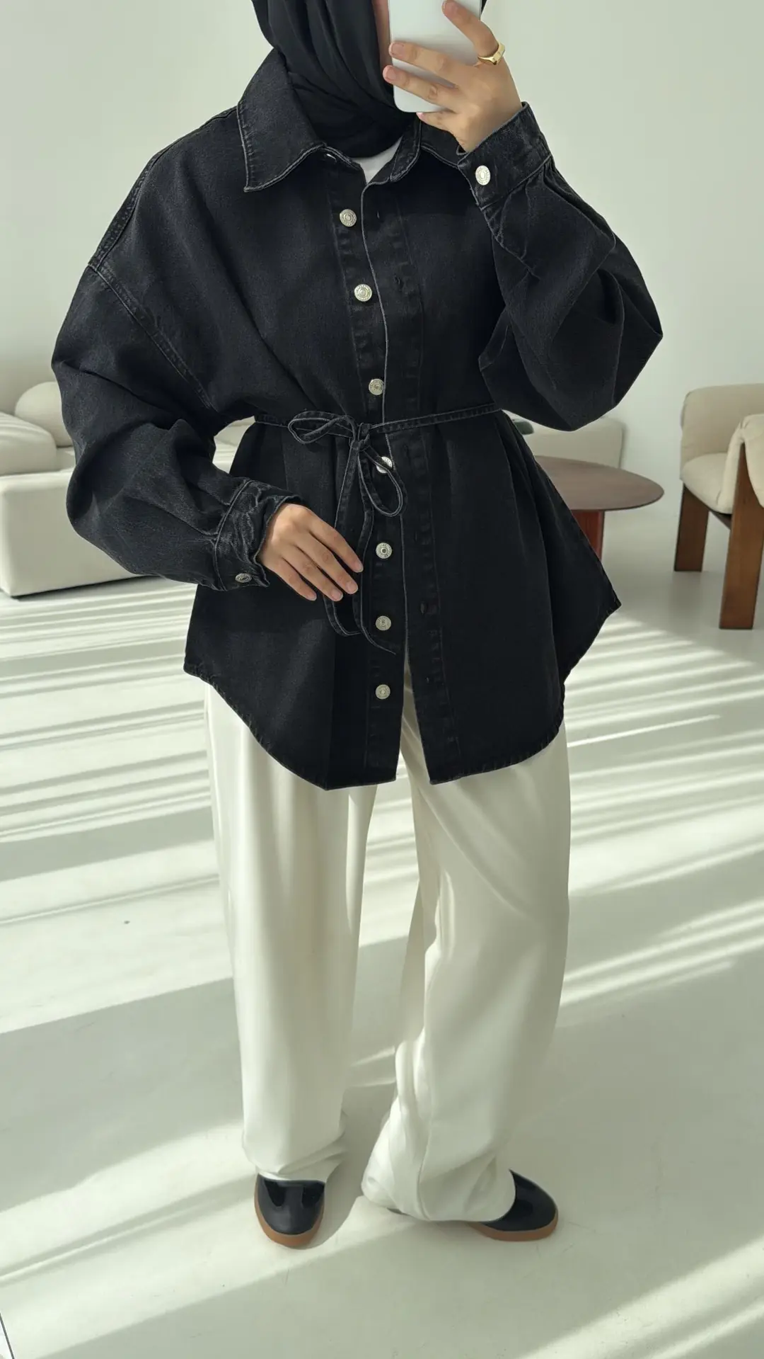 Yıkamalı Siyah Denim Ceket