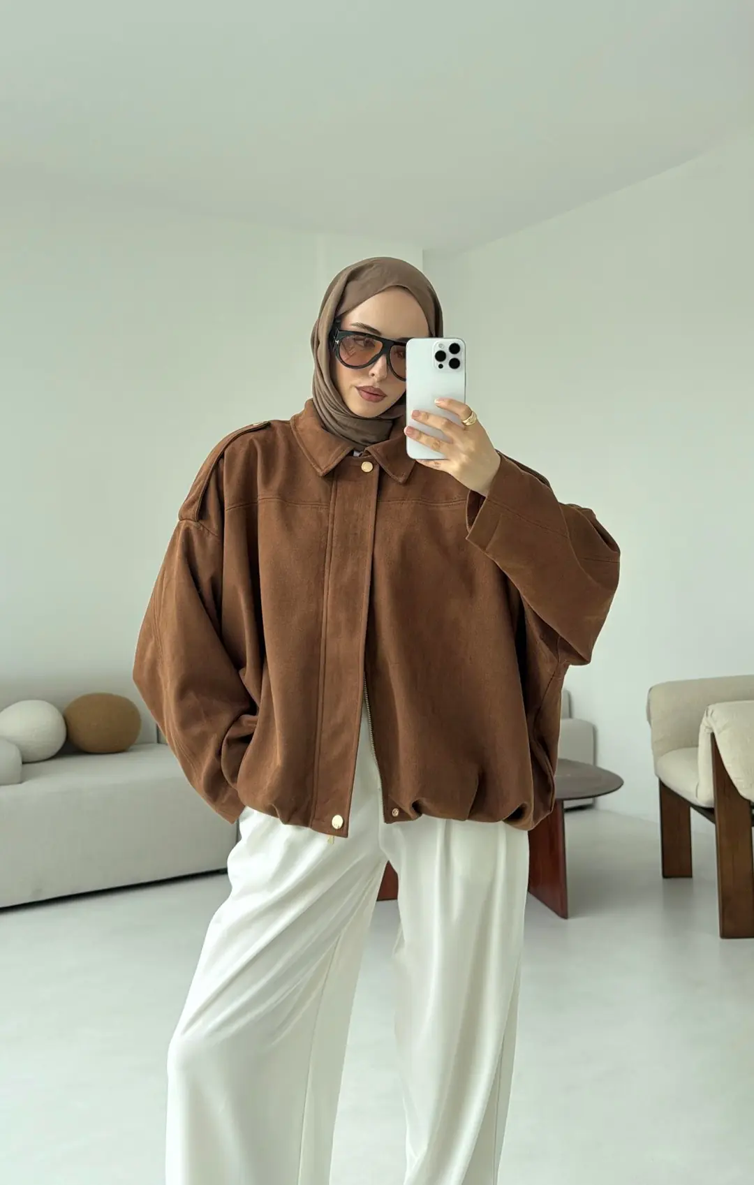 Süet Bomber Ceket Taba