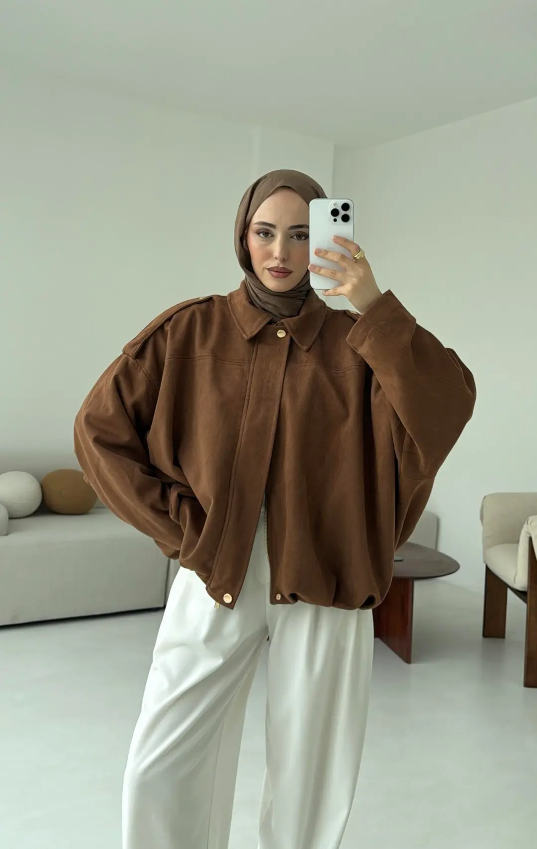 Süet Bomber Ceket Taba