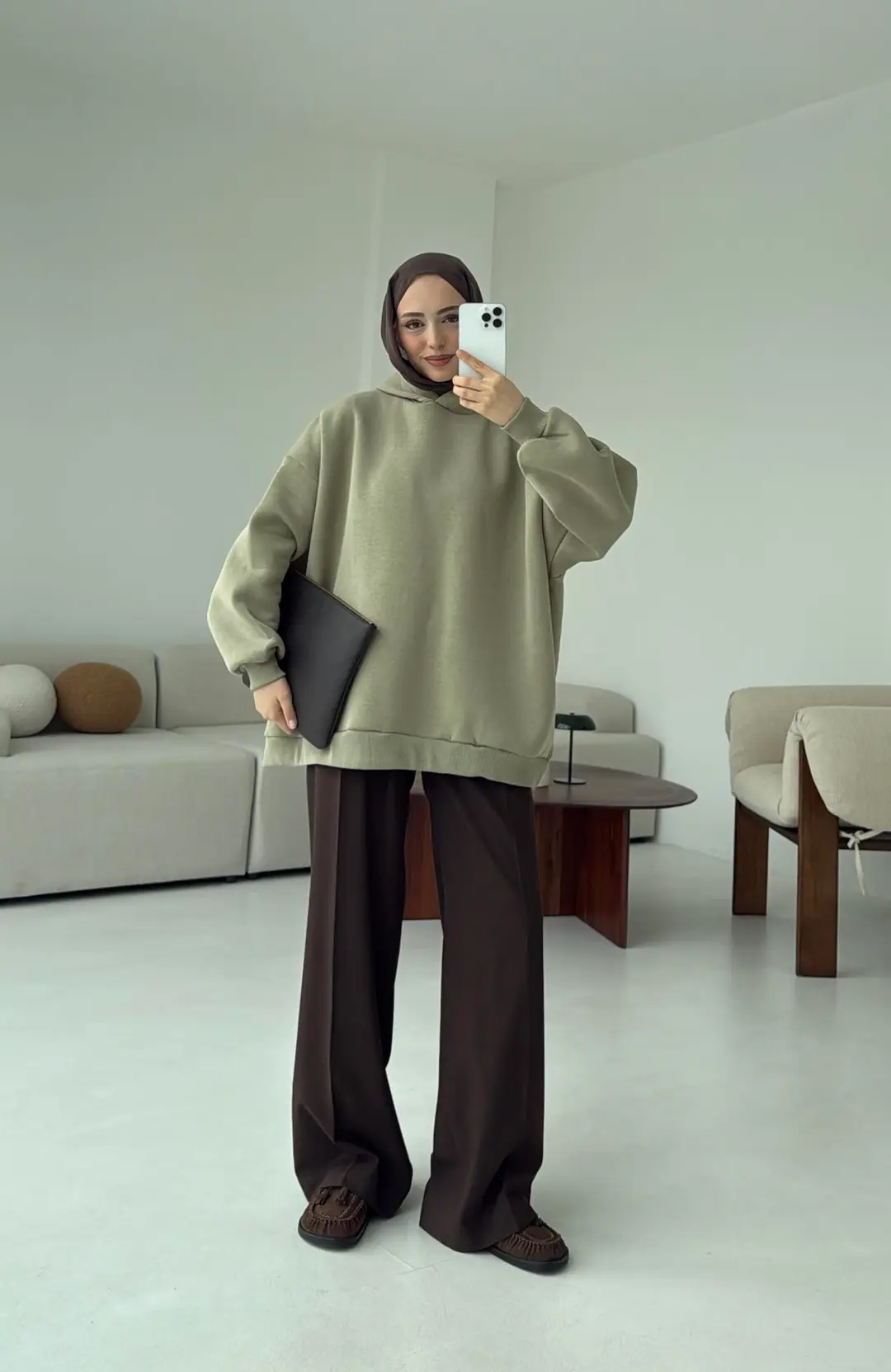 Kapüşonlu Oversize Şardonlu Sweatshirt Cagla