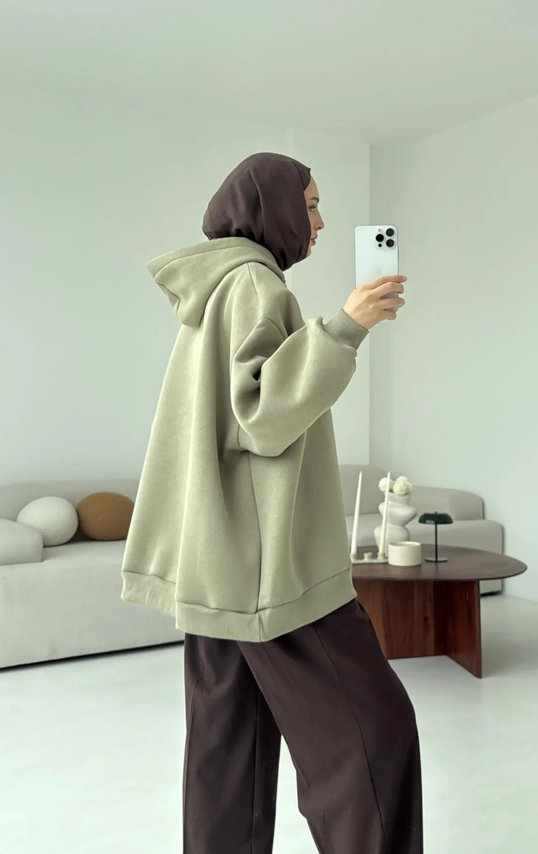 Kapüşonlu Oversize Şardonlu Sweatshirt Cagla