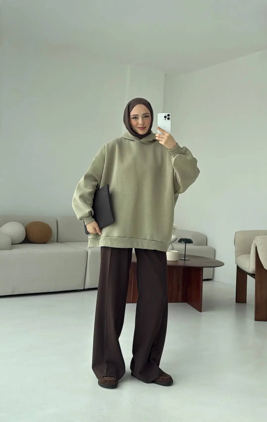 Kapüşonlu Oversize Şardonlu Sweatshirt Cagla