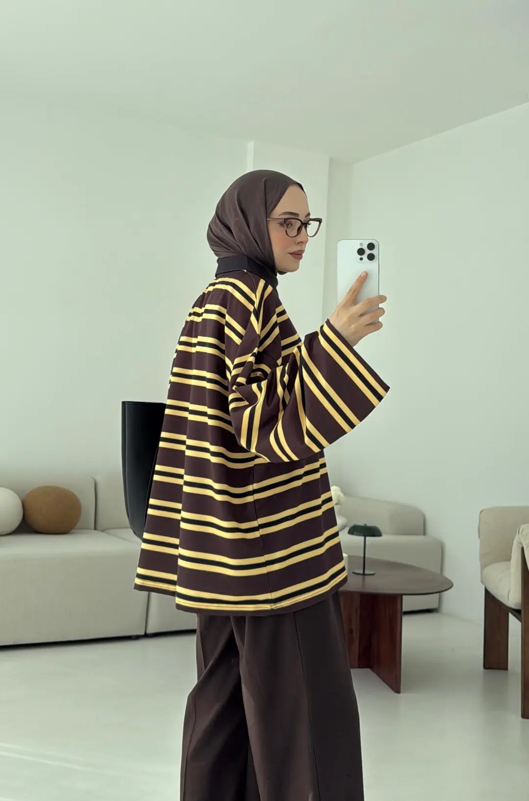 Sarı Çizgili Polo Yaka Sweatshrt