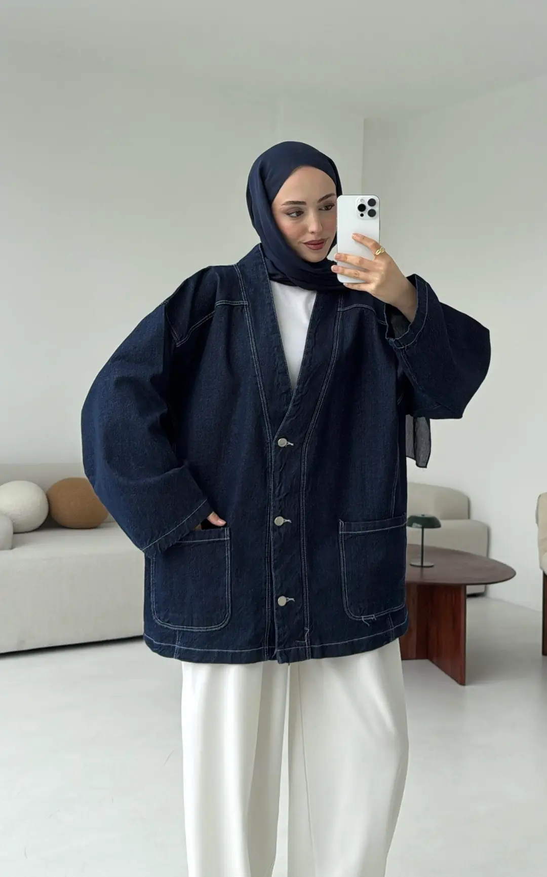 Oversize Wide Denim Ceket Lacivert