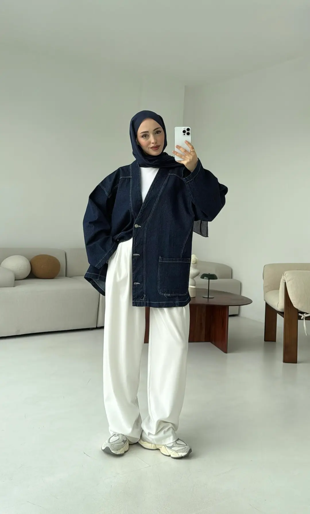 Oversize Wide Denim Ceket Lacivert