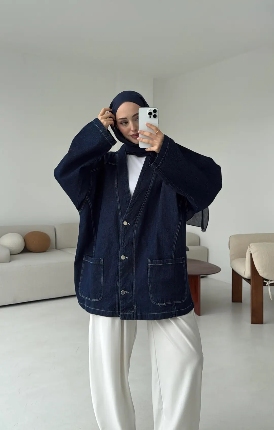 Oversize Wide Denim Ceket Lacivert