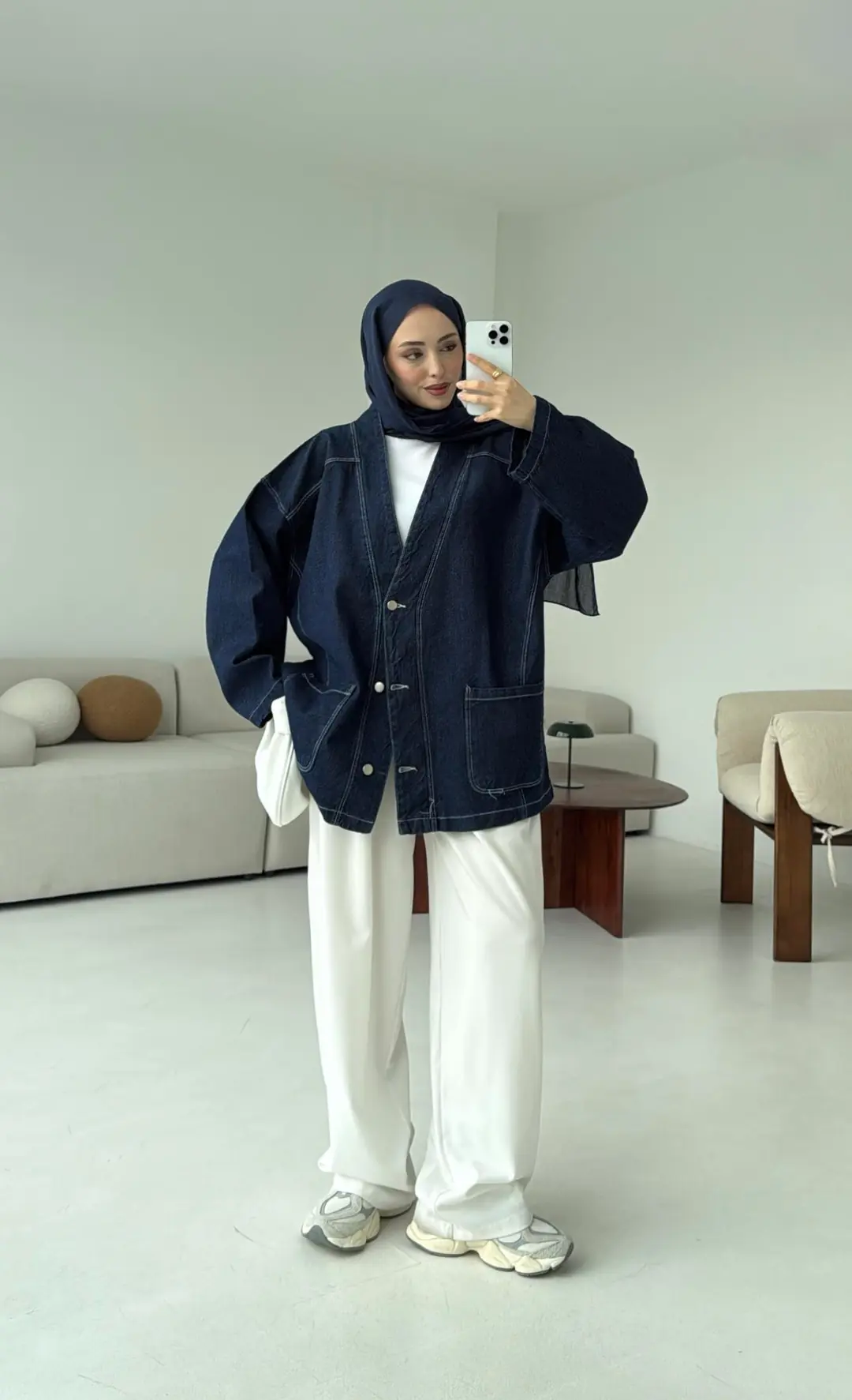 Oversize Wide Denim Ceket Lacivert