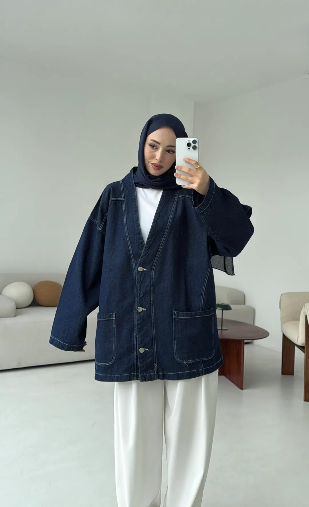 Oversize Wide Denim Ceket Lacivert