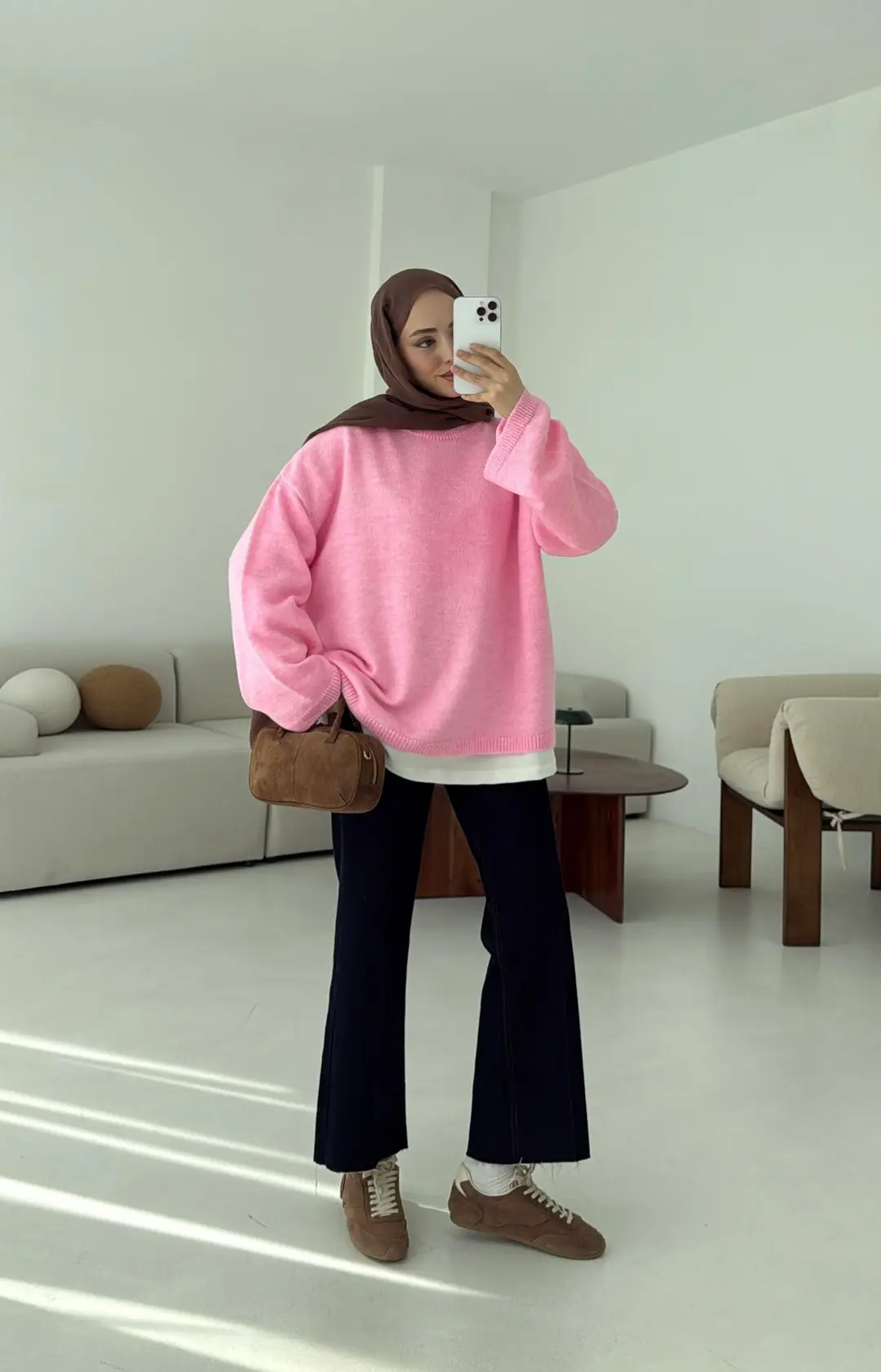 Geniş Kol Basıc Kazak Pembe