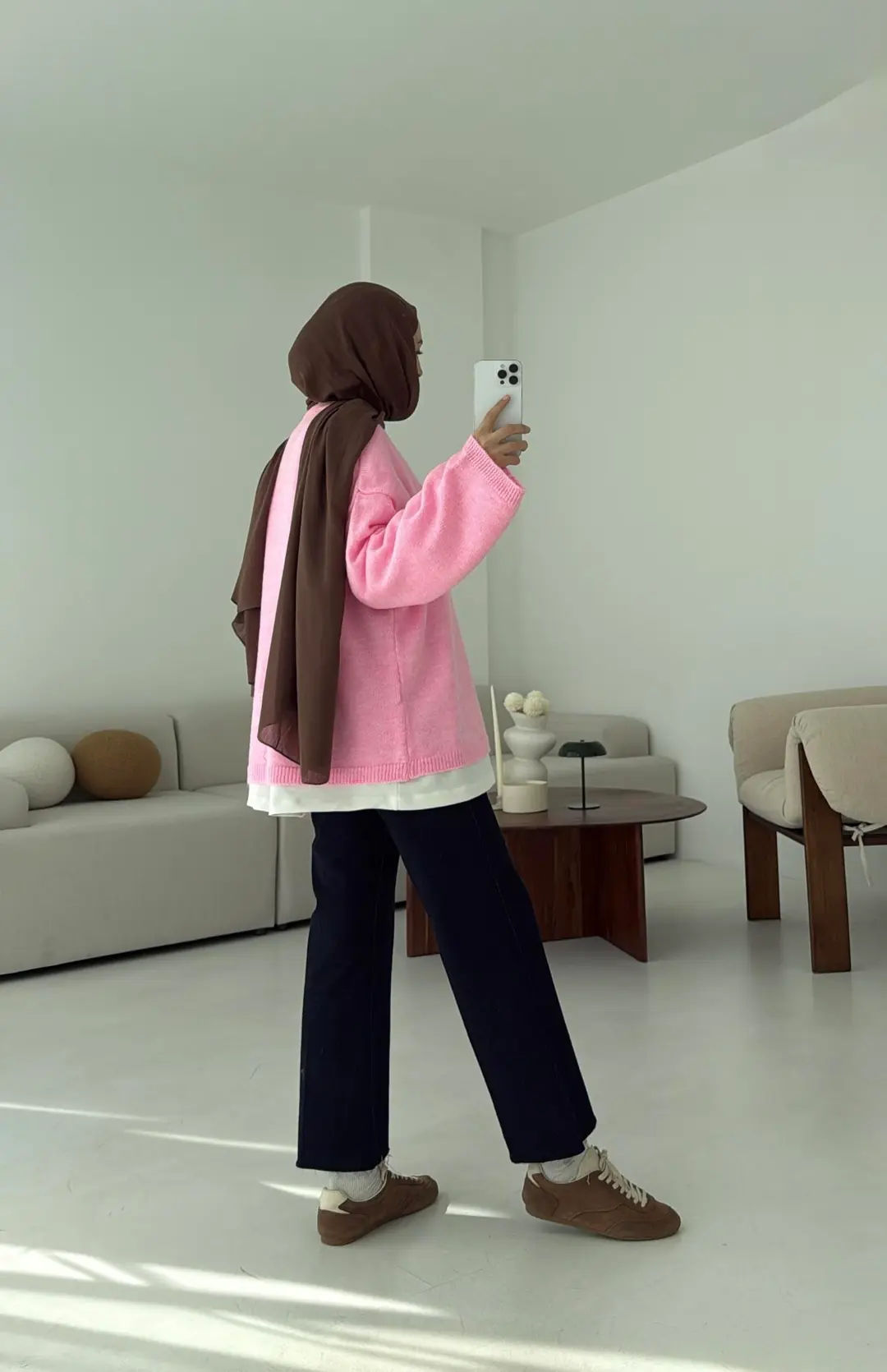 Geniş Kol Basıc Kazak Pembe