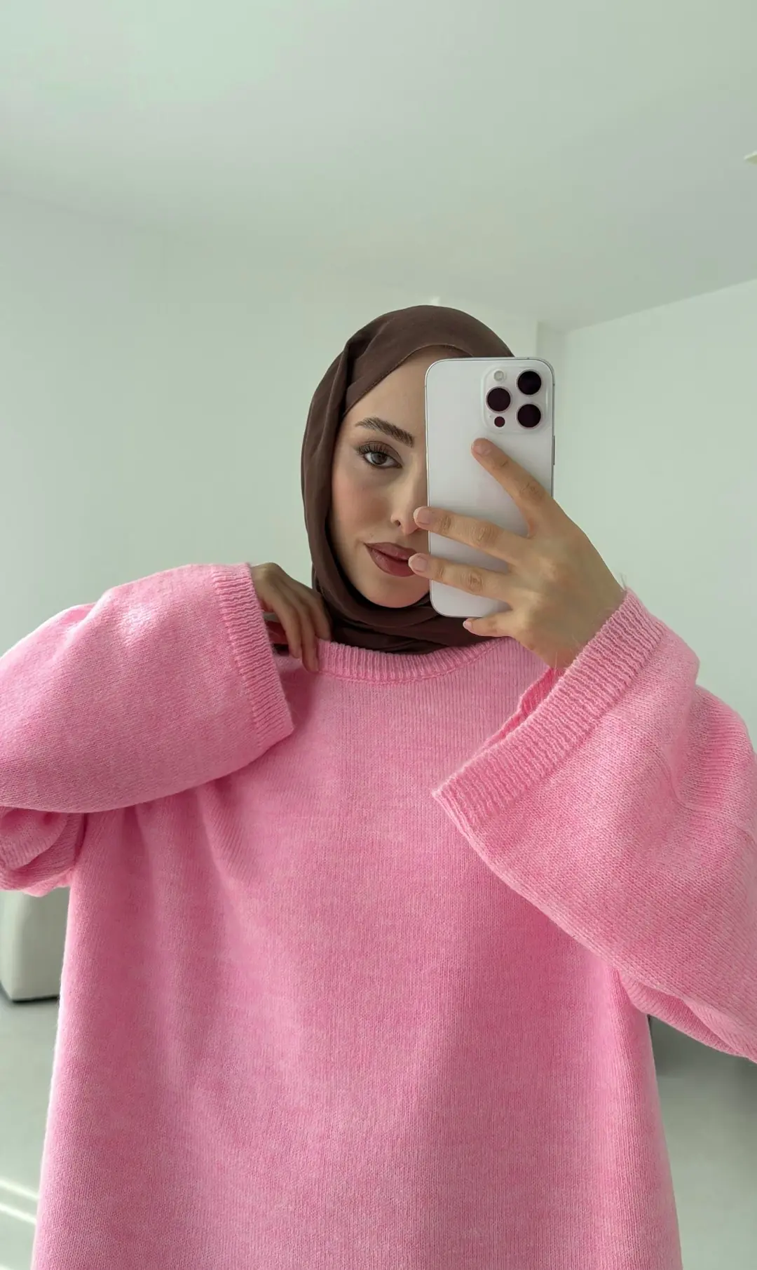 Geniş Kol Basıc Kazak Pembe
