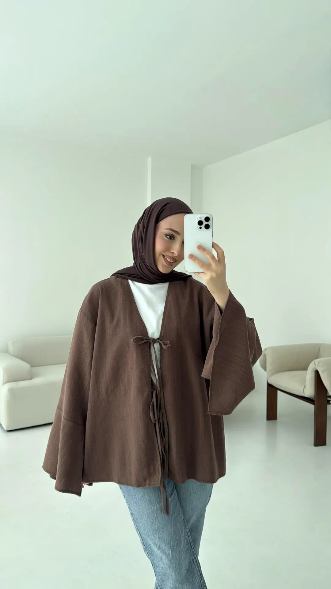 Kol Detay Kimono Kahve