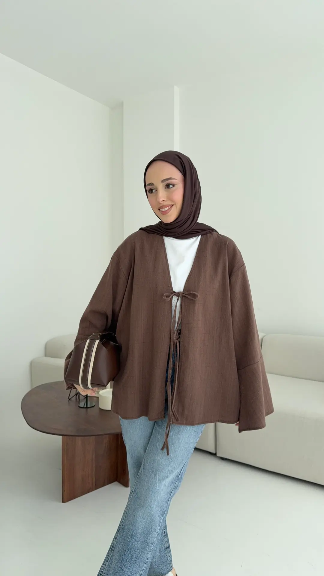 Kol Detay Kimono Kahve