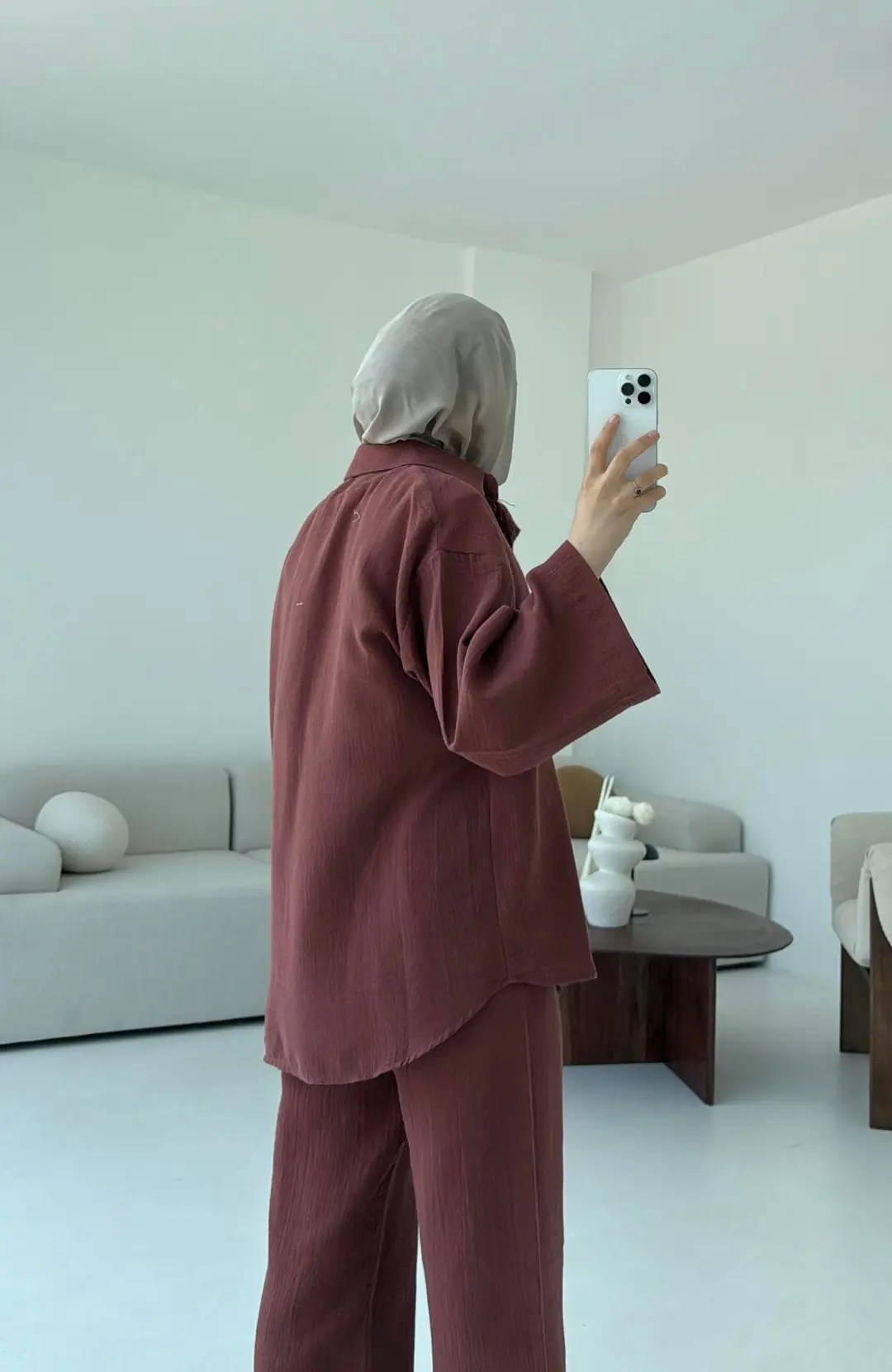 Müslin Düğmeli Kimono Takım Kiremit