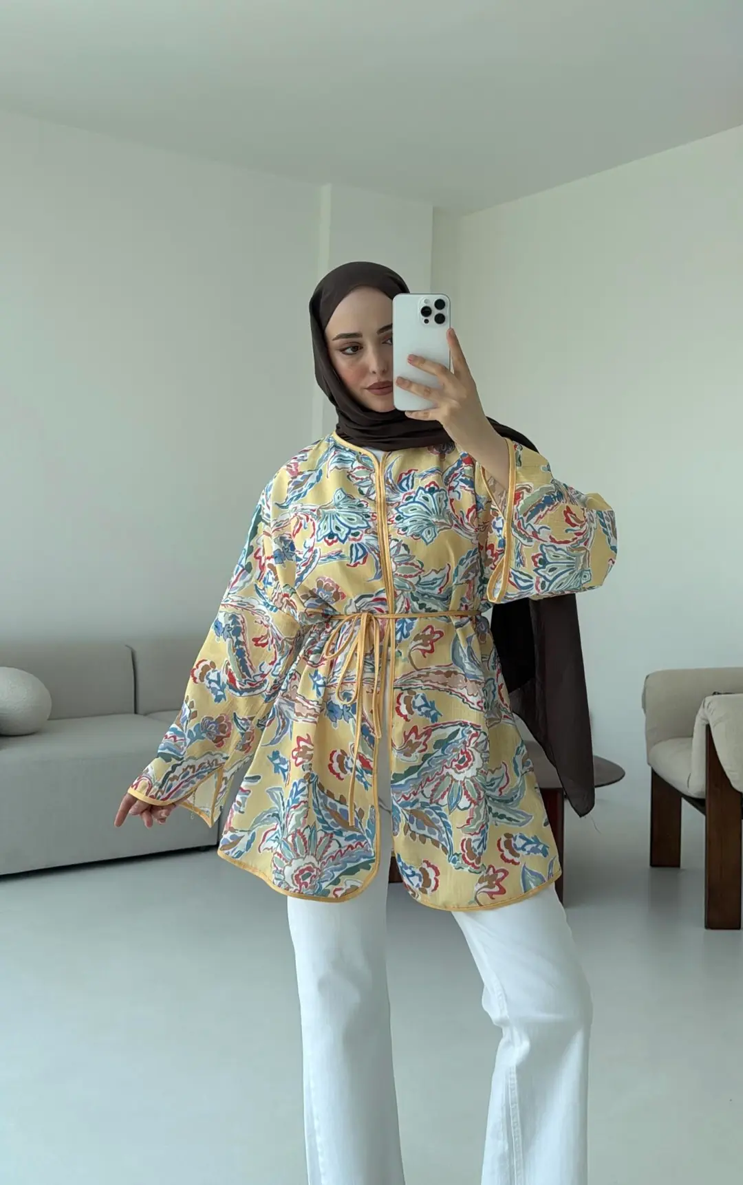 Dijital Baskılı Kimono Sarı