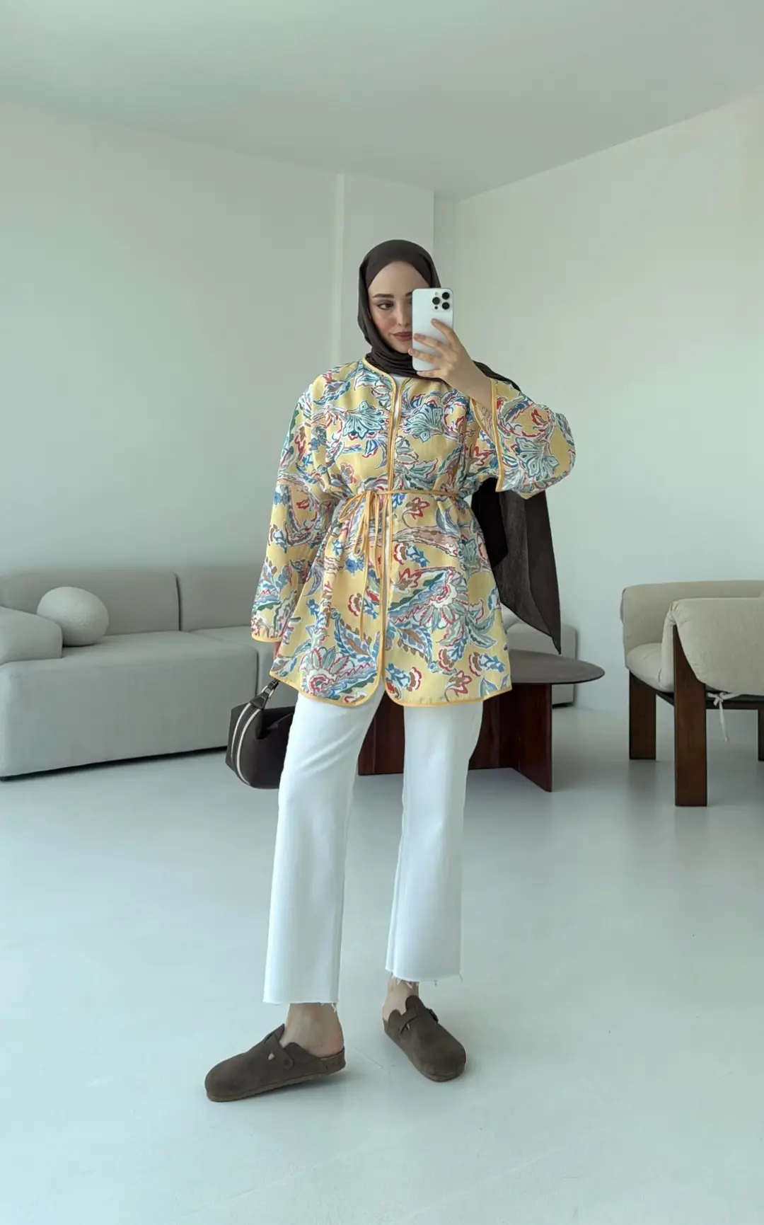 Dijital Baskılı Kimono Sarı