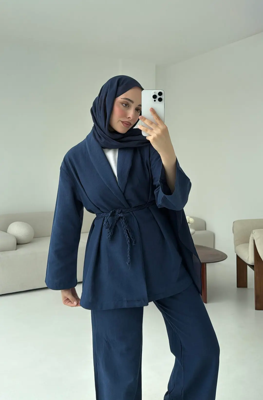 Örgü Kuşaklı Pantolon Takım Lacivert