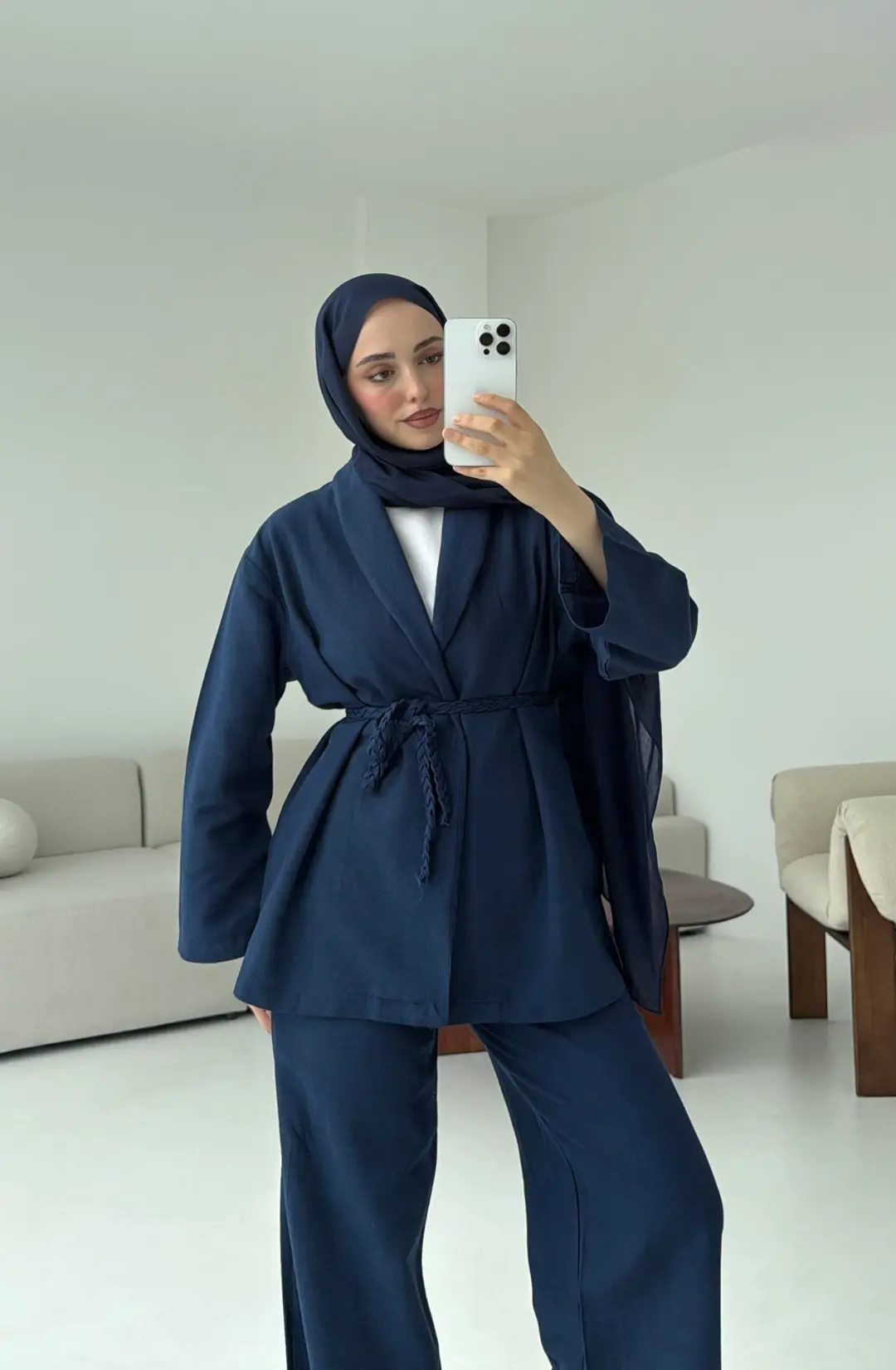 Örgü Kuşaklı Pantolon Takım Lacivert