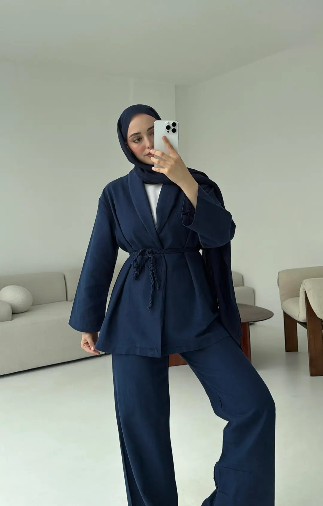 Örgü Kuşaklı Pantolon Takım Lacivert