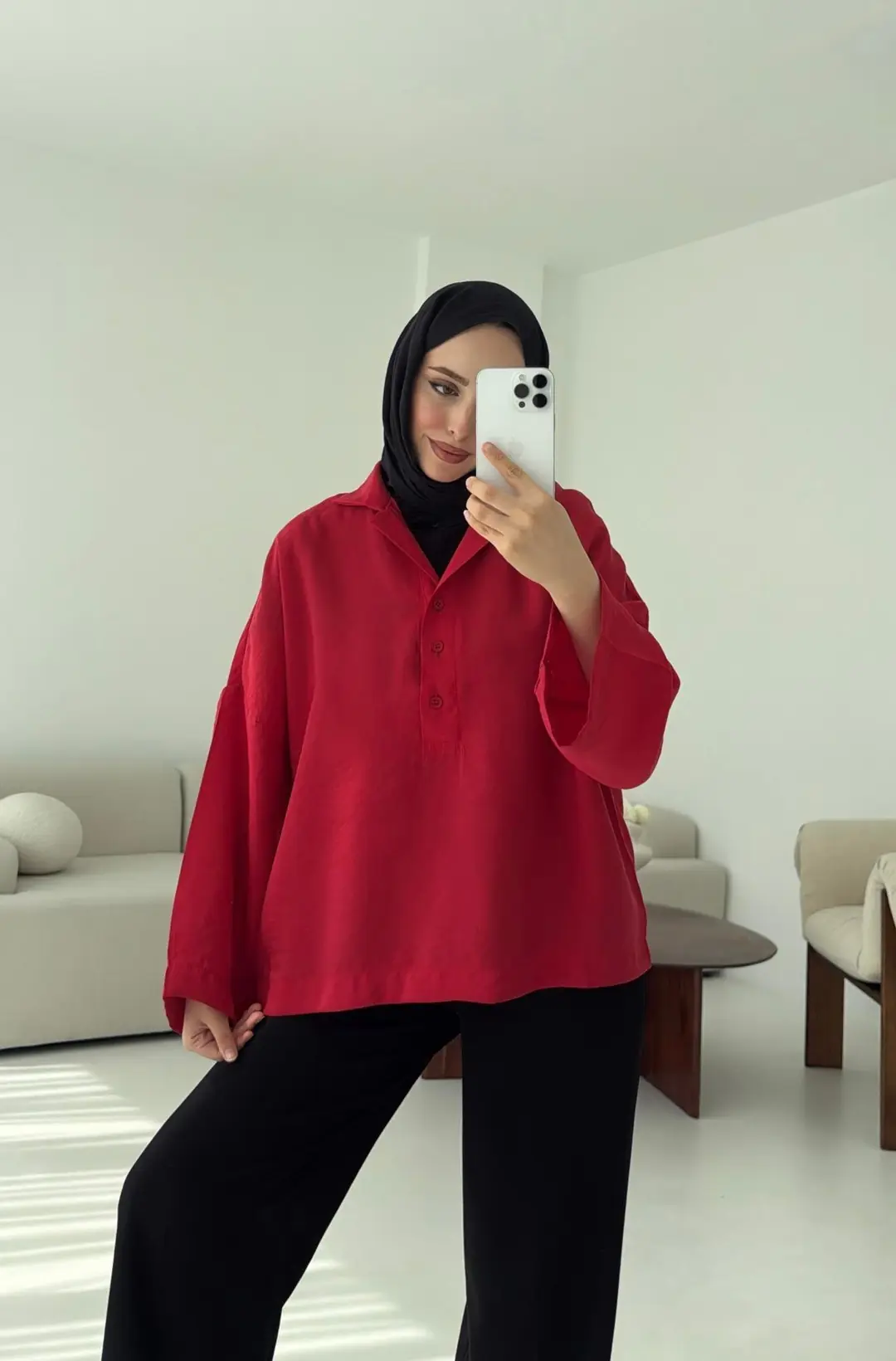 Polo Yaka Bluz Kırmızı