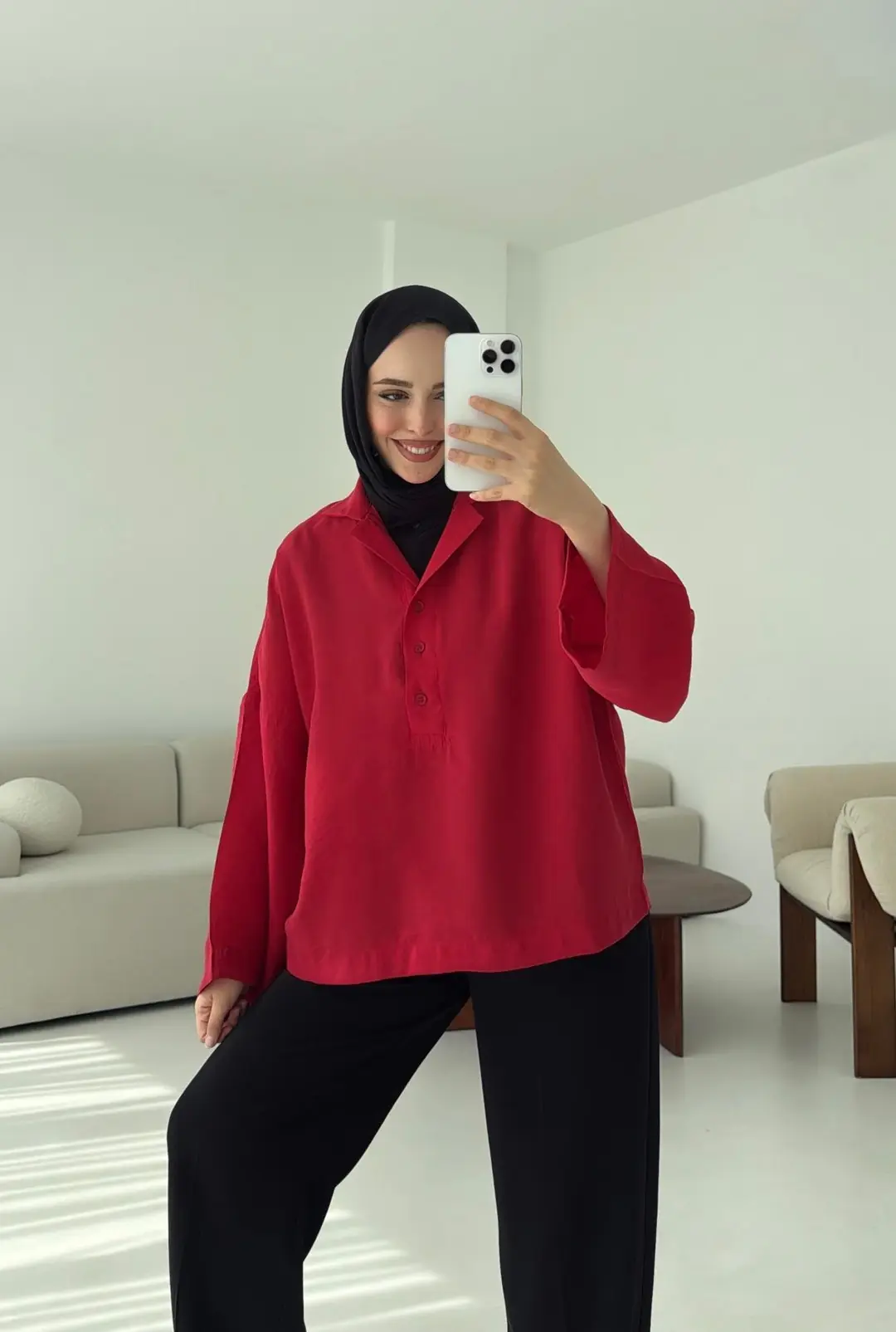 Polo Yaka Bluz Kırmızı