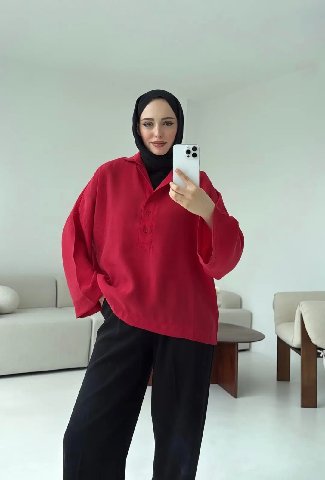 Polo Yaka Bluz Kırmızı