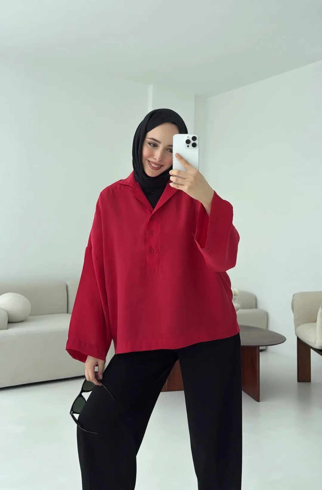 Polo Yaka Bluz Kırmızı