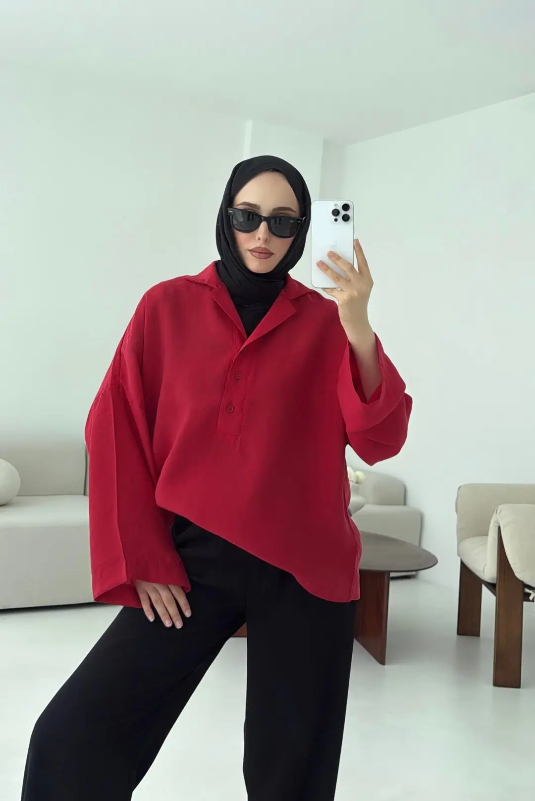 Polo Yaka Bluz Kırmızı