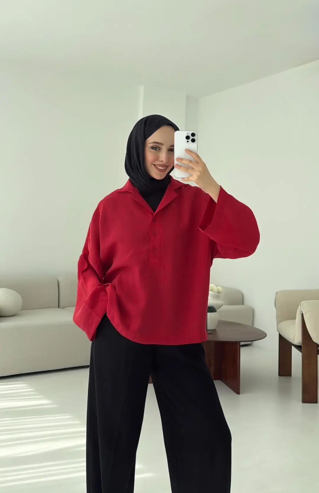 Polo Yaka Bluz Kırmızı