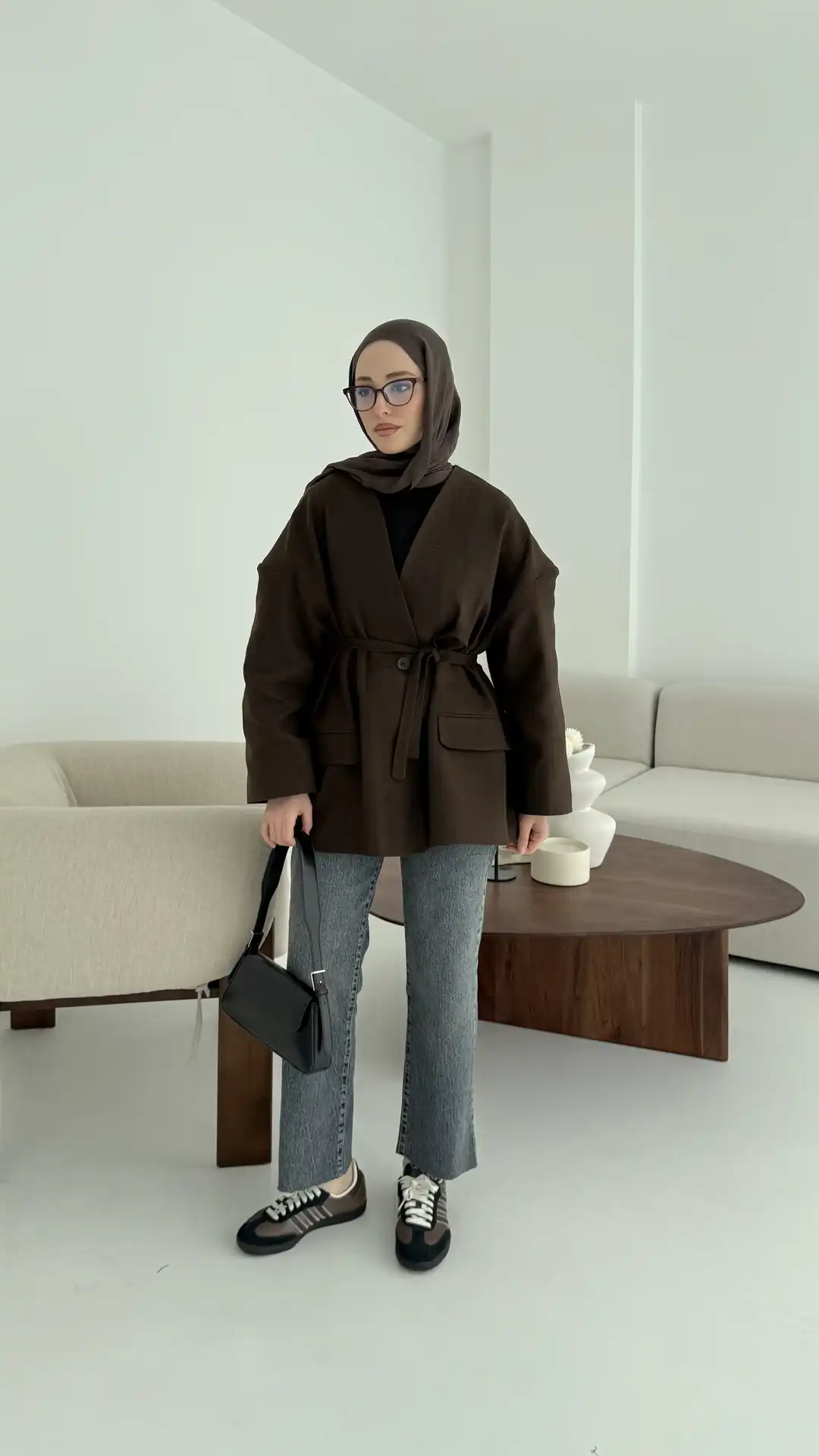 Düşük Omuz Oversize Kahve Ceket