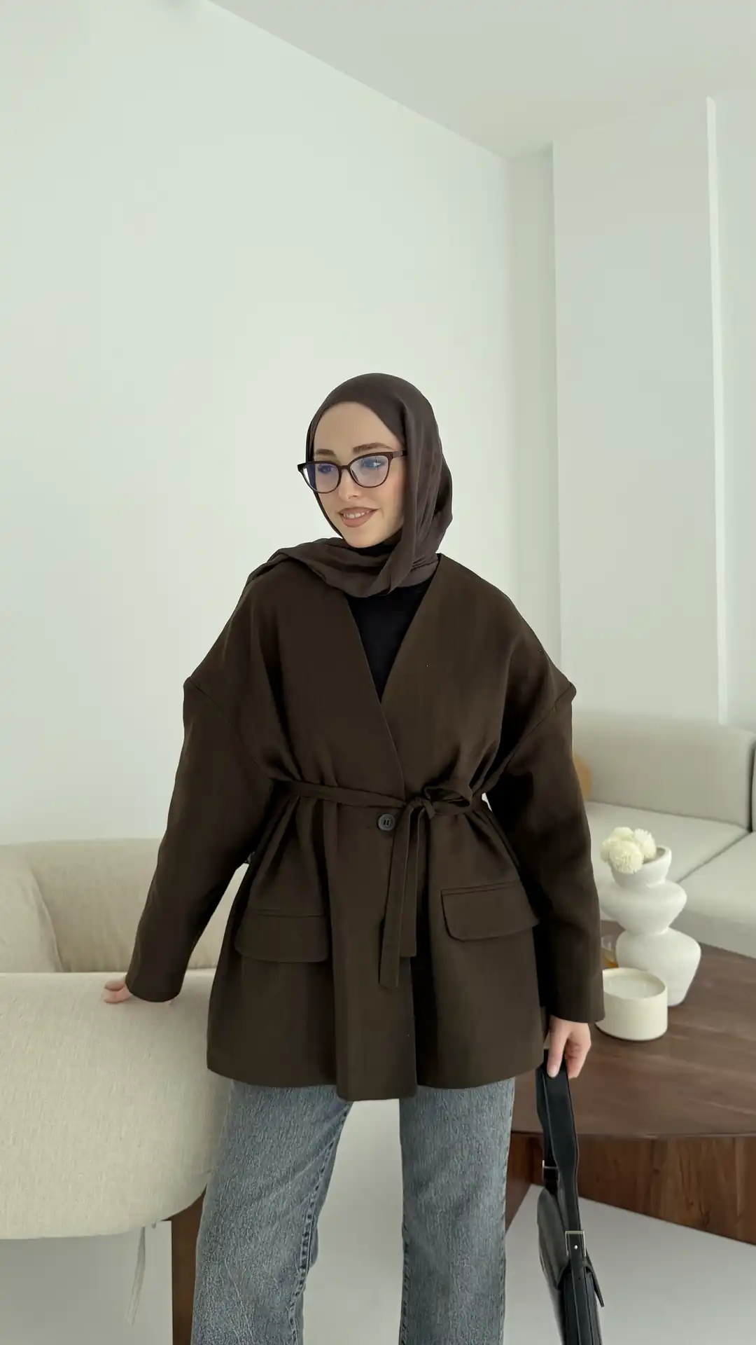Düşük Omuz Oversize Kahve Ceket