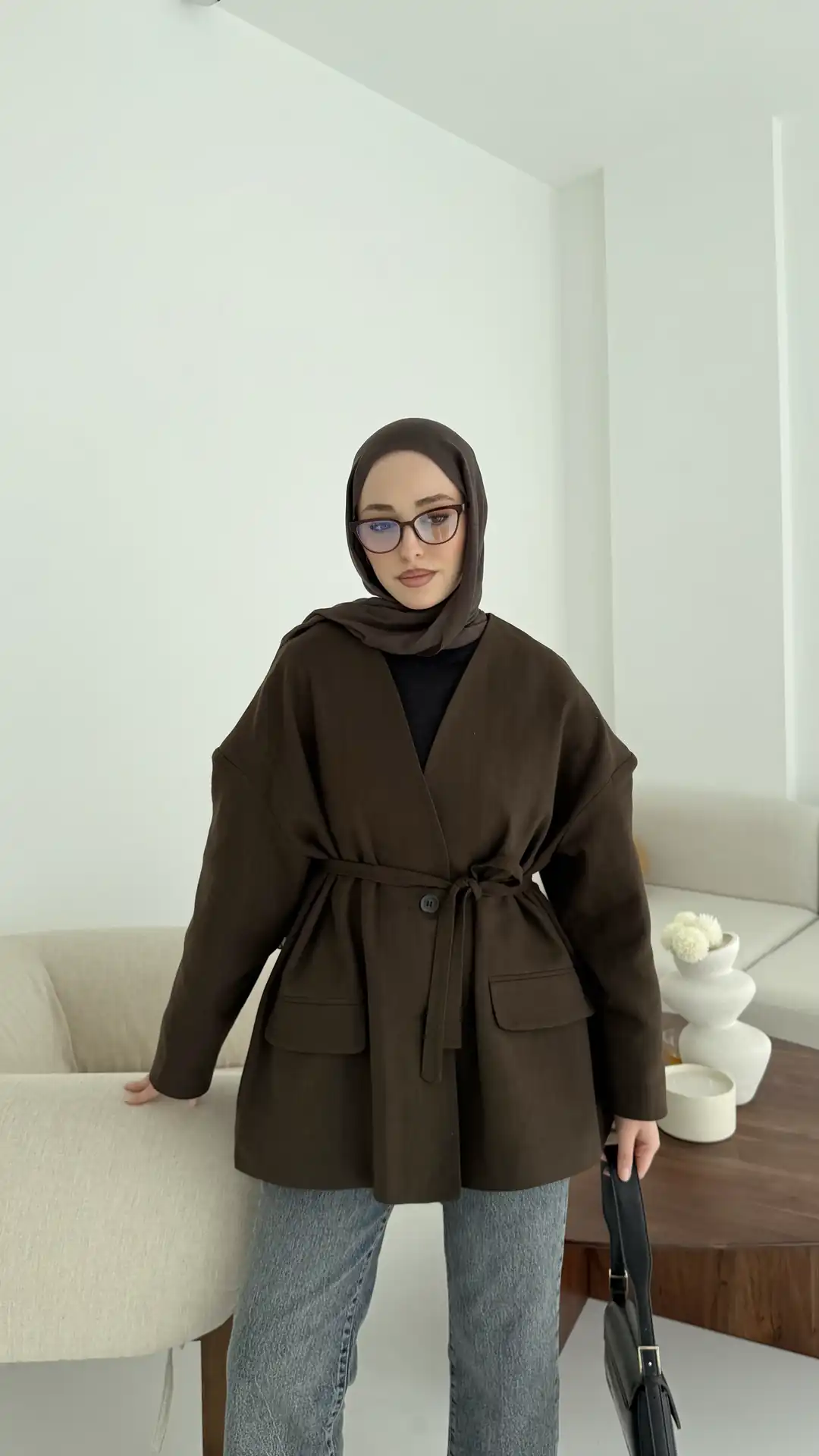 Düşük Omuz Oversize Kahve Ceket