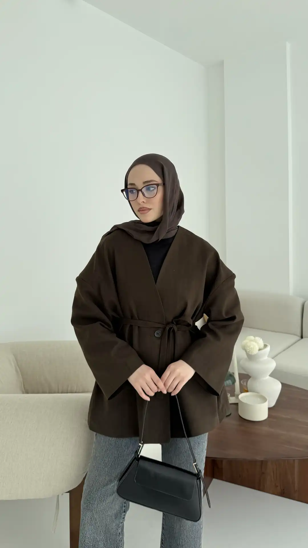Düşük Omuz Oversize Kahve Ceket