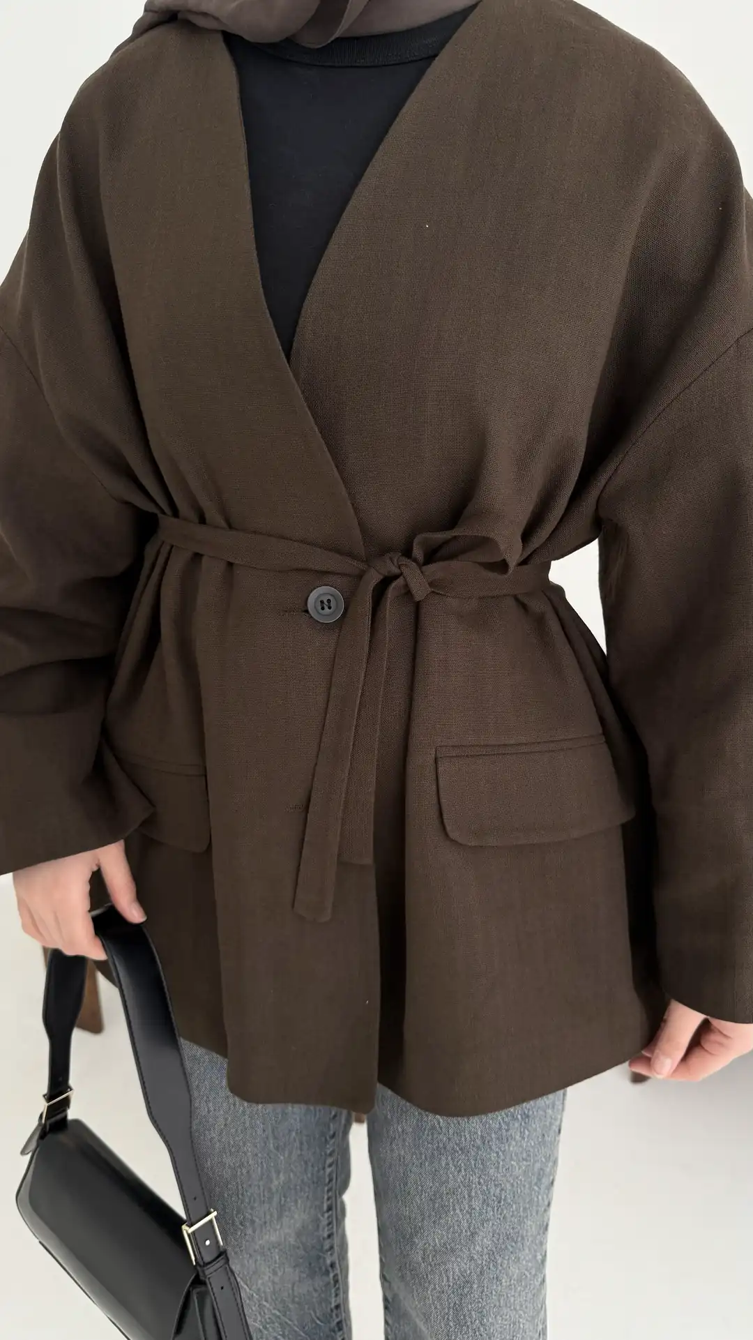 Düşük Omuz Oversize Kahve Ceket
